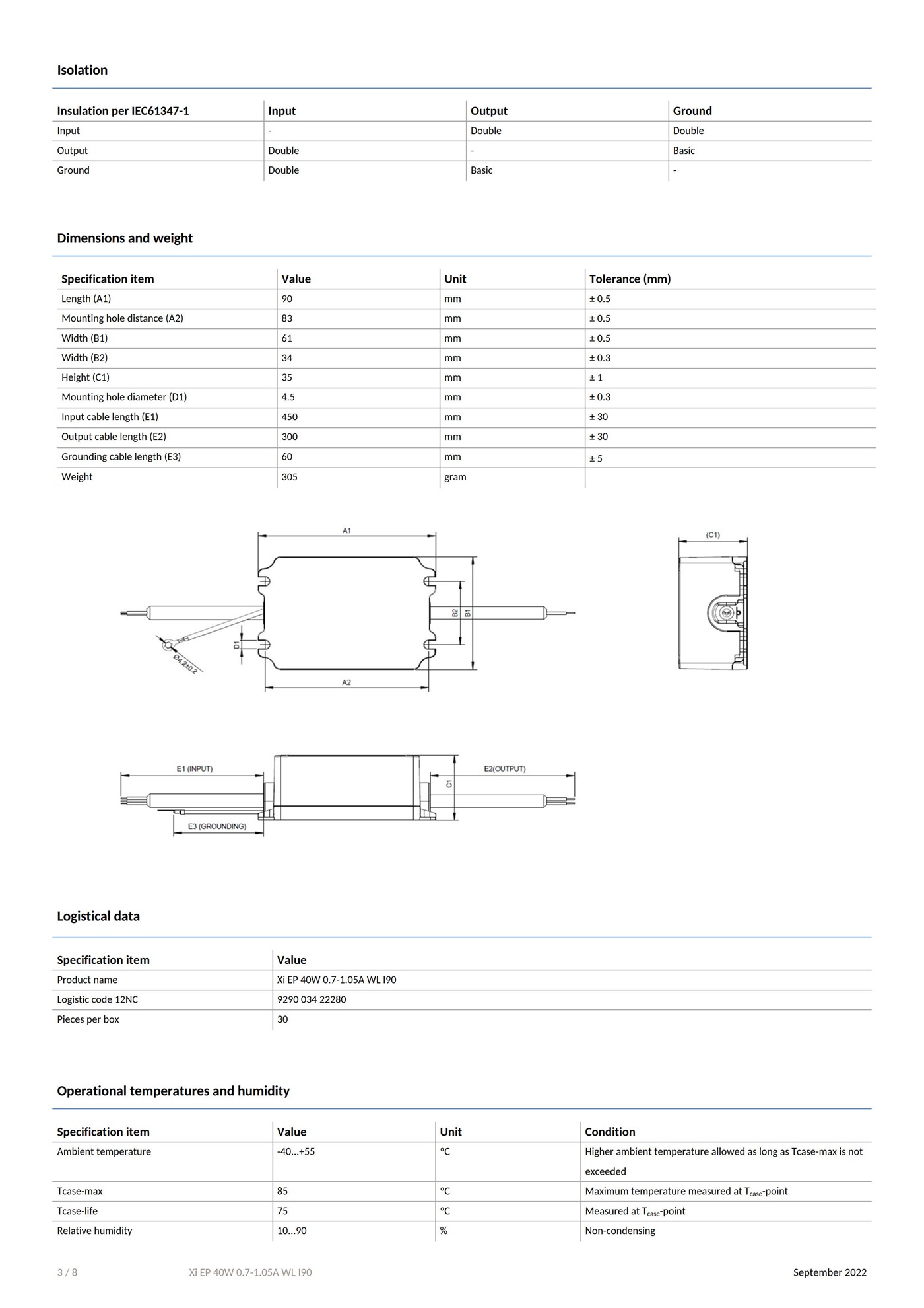 PHILIPS LED Drivers Xi EP 40W 0.7-1.05A WL 190 9290 034 22280