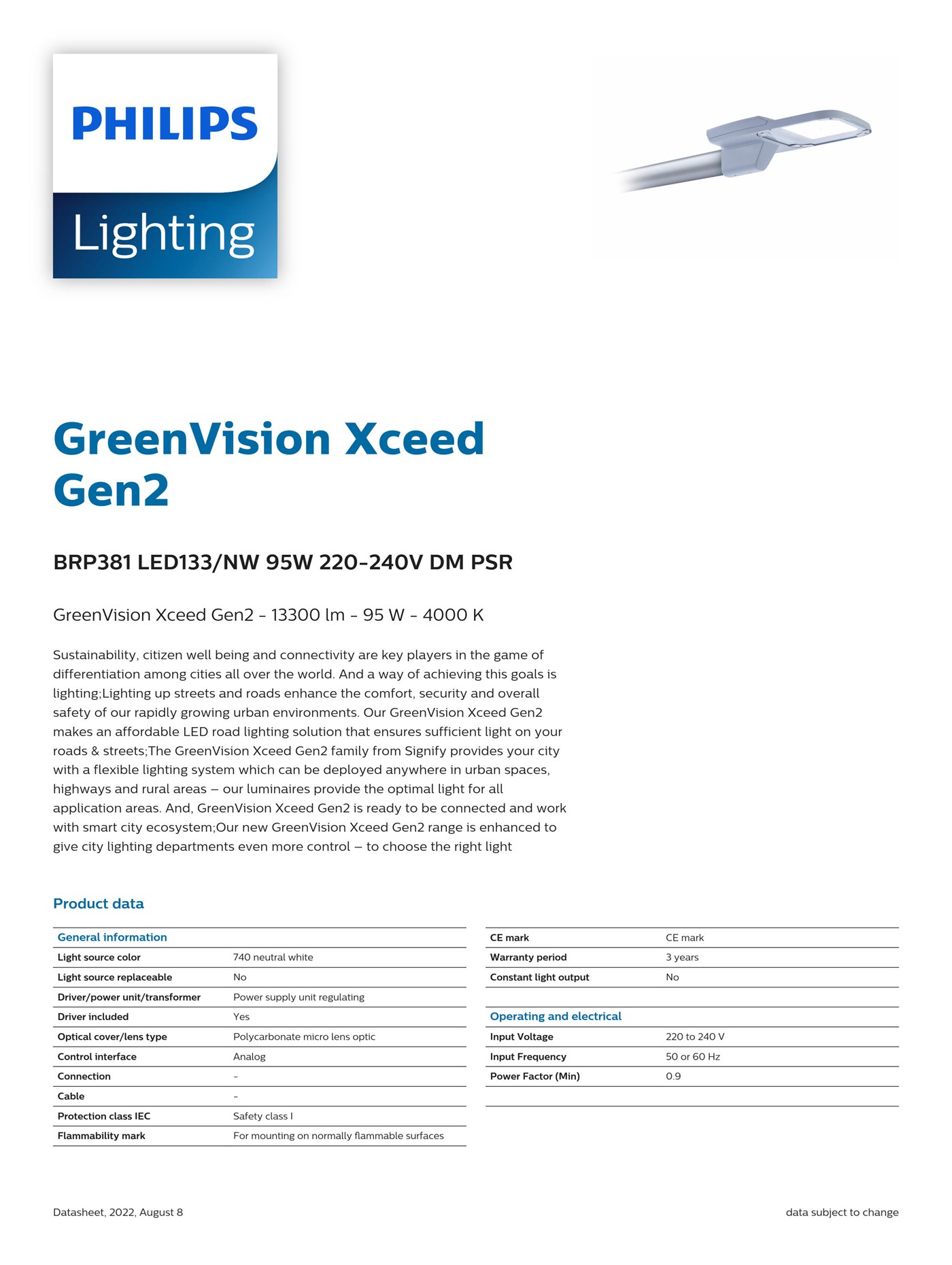 PHILIPS GreenVision Xceed Gen2 BRP381 LED133/NW 95W 220-240V DM PSR 911401875798