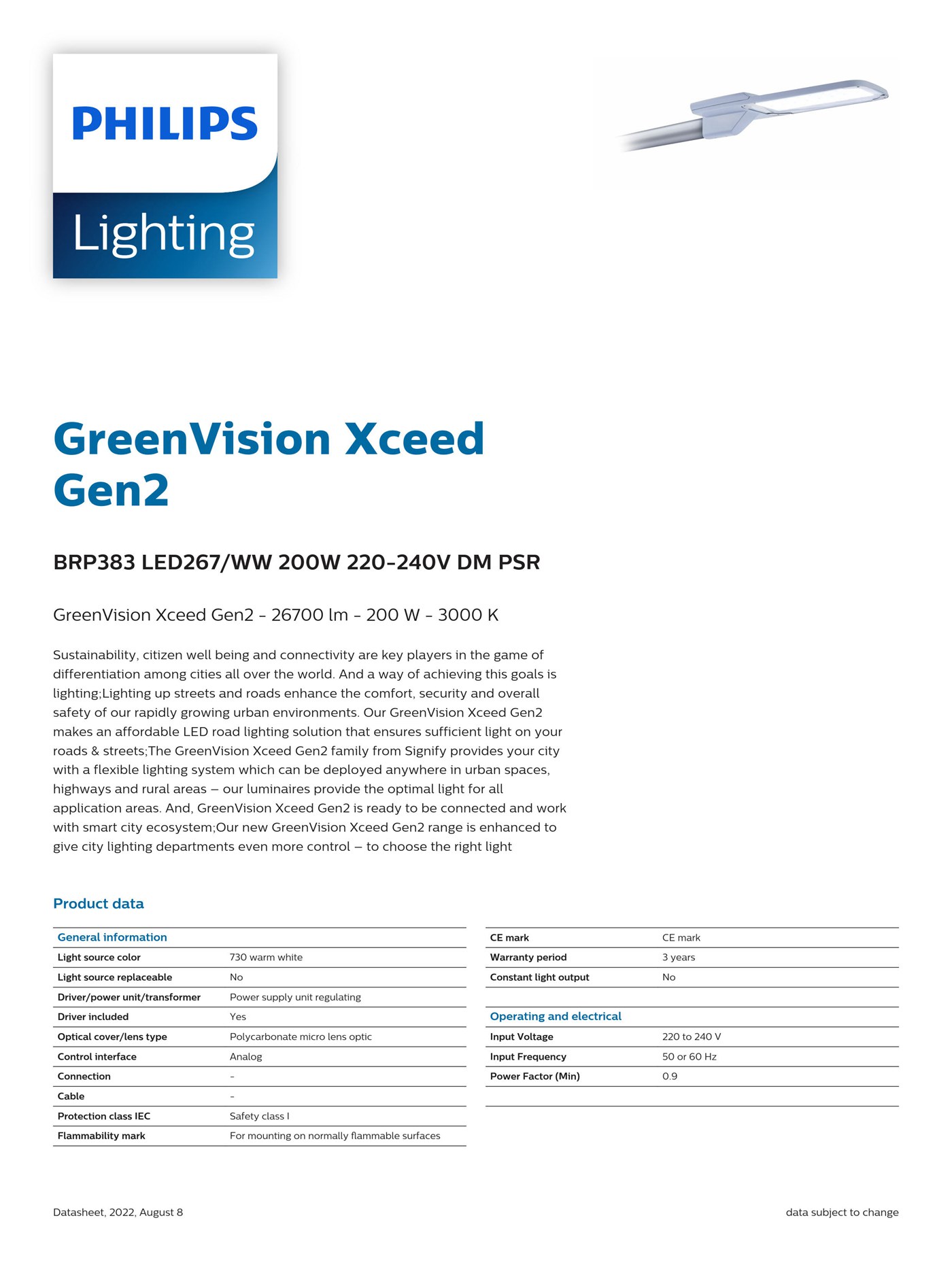 PHILIPS GreenVision Xceed Gen2 BRP383 LED267/WW 200W 220-240V DM PSR 911401876898