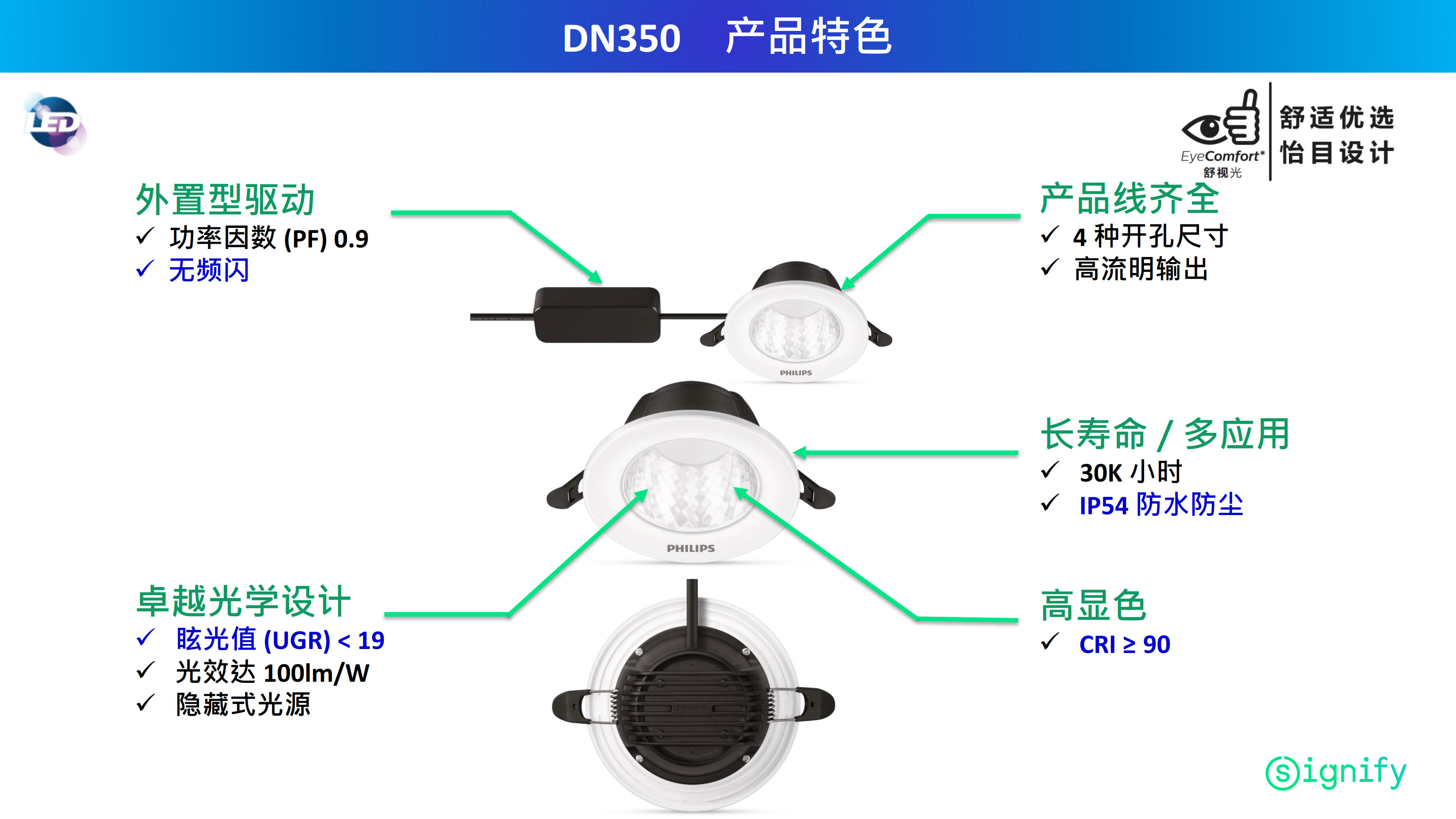 PHILIPS Anti Glare LED downlight DN350B 8W 3000K D90 929002557410