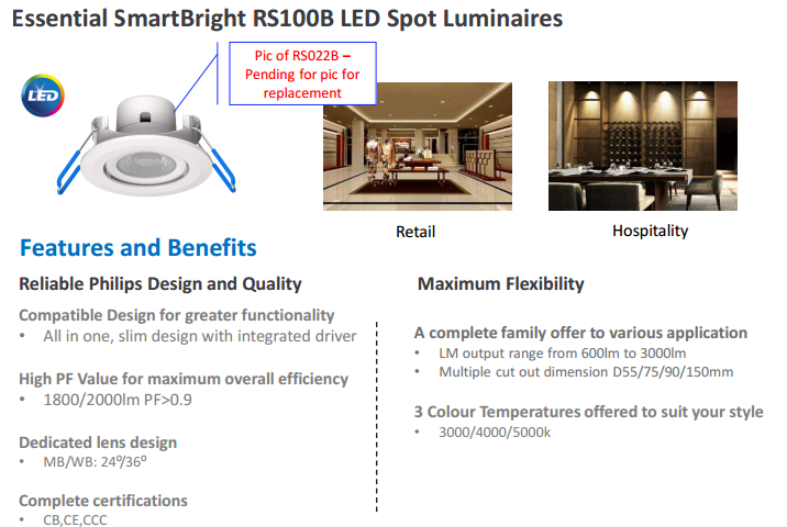 PHILIPS LED Spotlight RS100B LED2 830 3W 220V D55 WB CN 929001980010