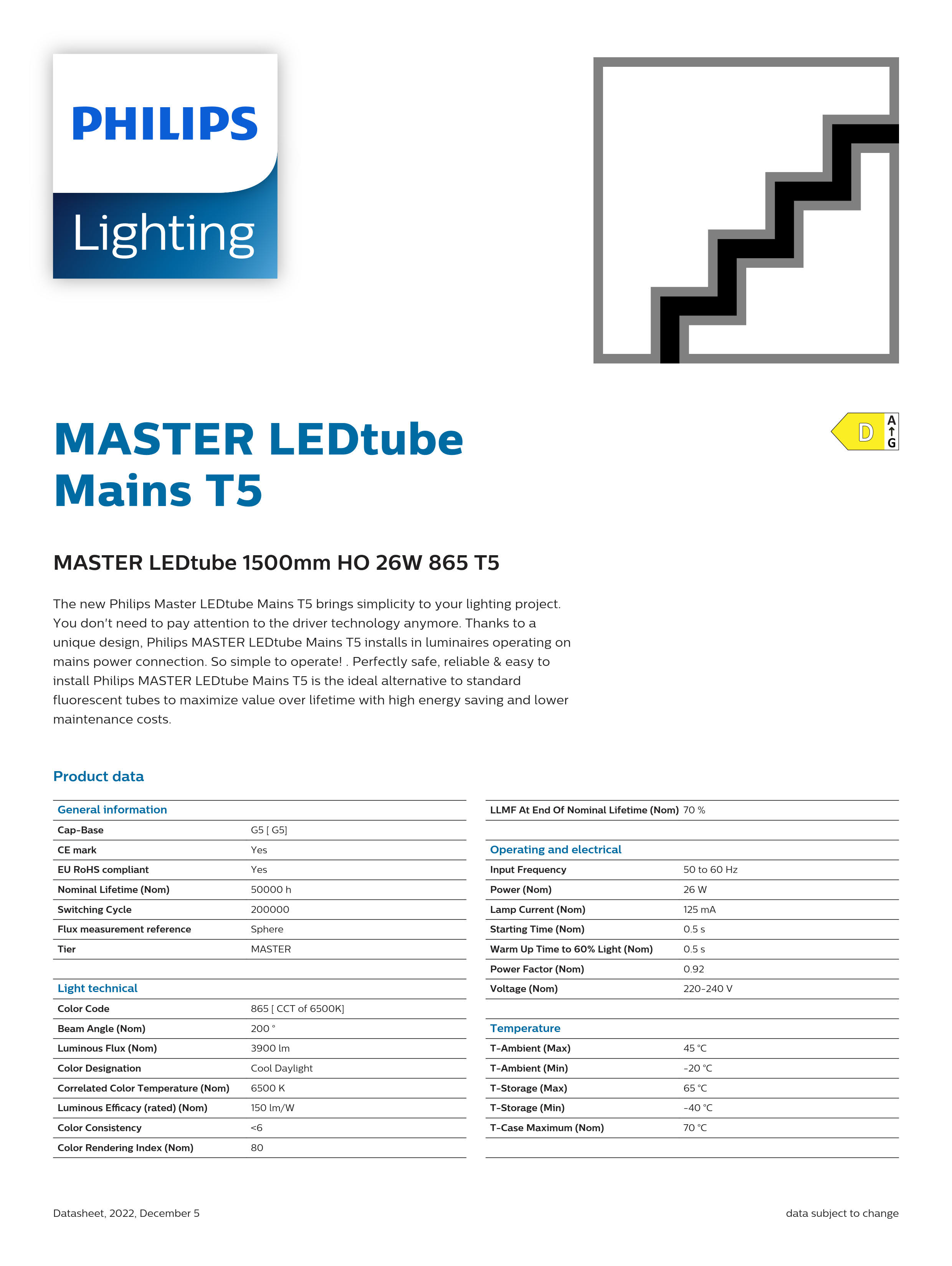 PHILIPS MASTER LEDtube 1500mm HO 26W 865 T5 929001909002