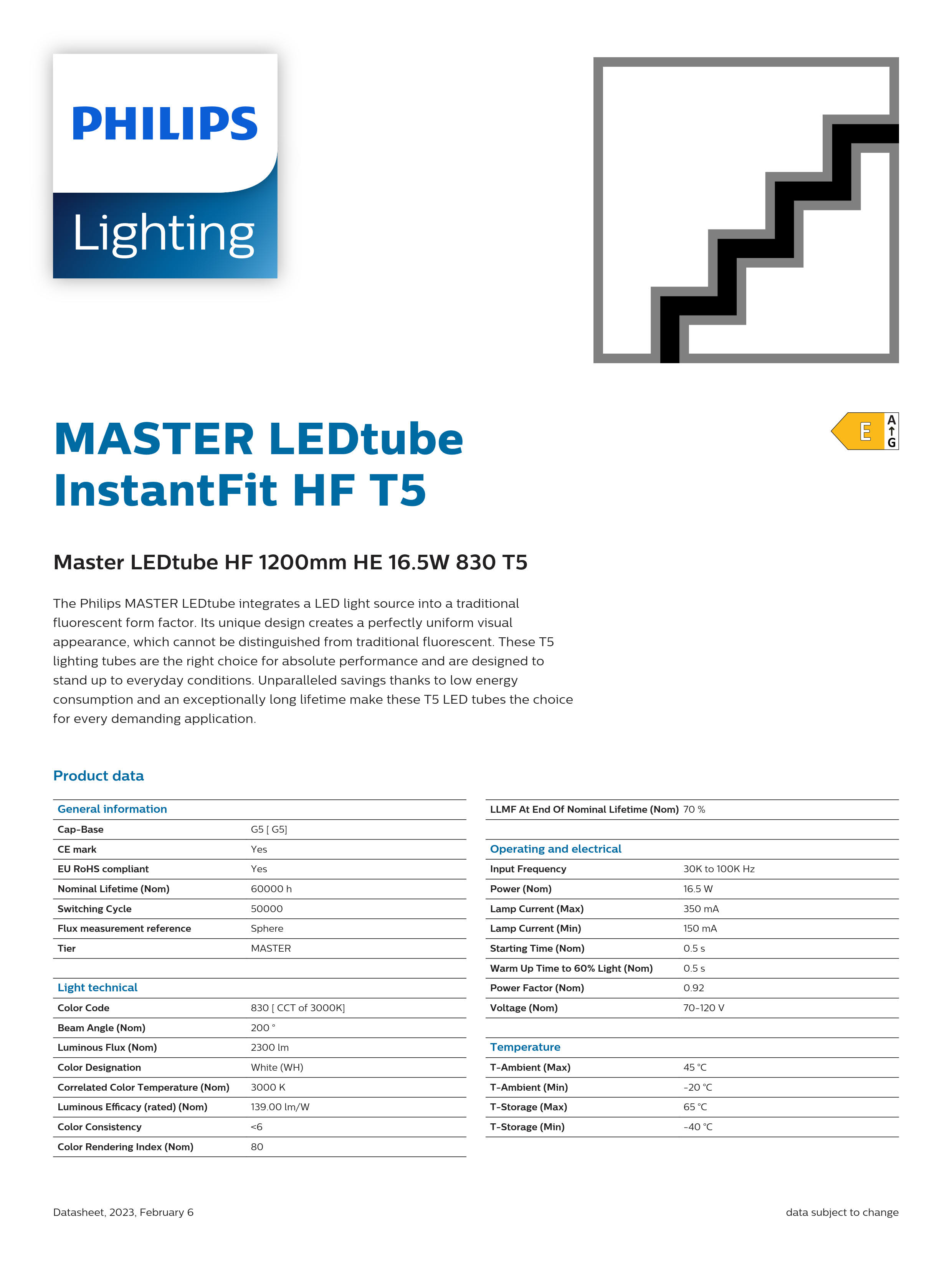 PHILIPS Master LEDtube HF 1200mm HE 16.5W 830 T5 929001391002