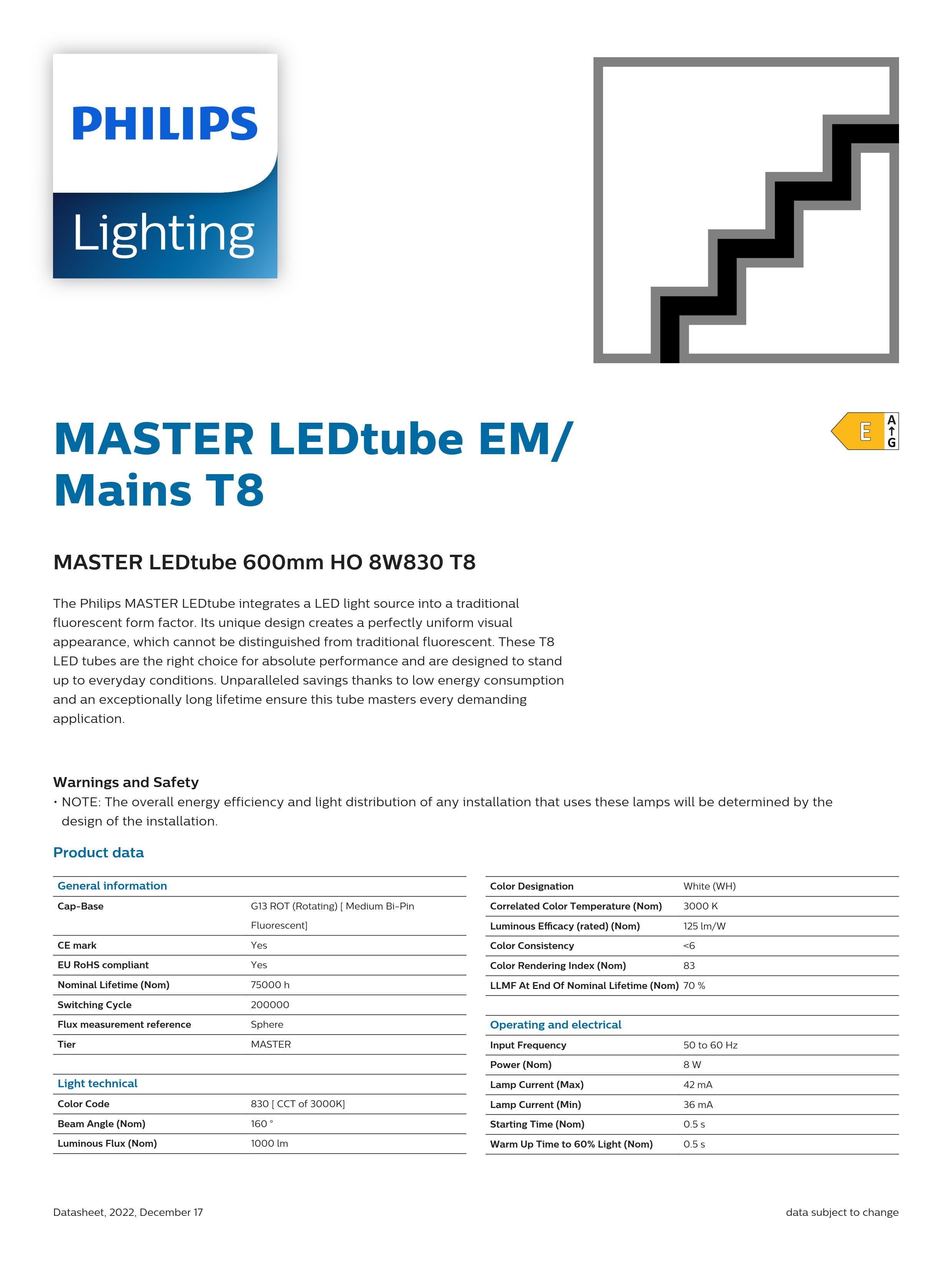 PHILIPS MASTER LEDtube 600mm HO 8W830 T8 929001307002