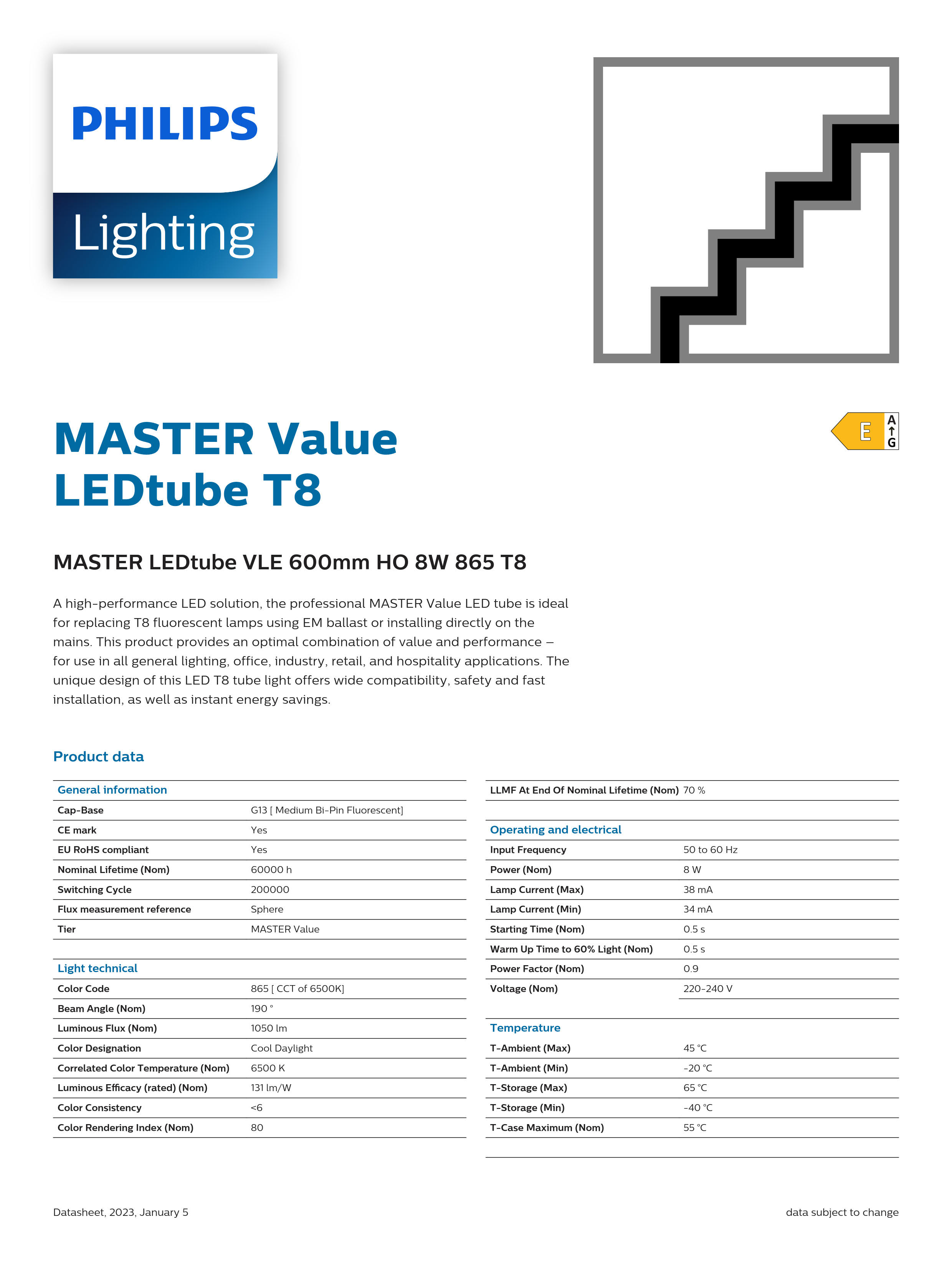 PHILIPS MASTER LEDtube VLE 600mm HO 8W 865 T8 929002021302