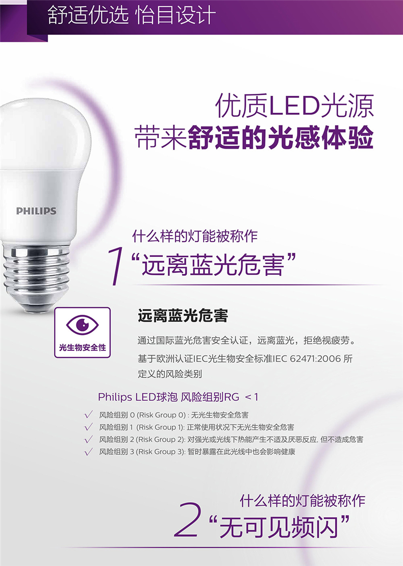 PHILIPS LED bulb E27 eyecare 6.5W 220V 3000K 929002974409