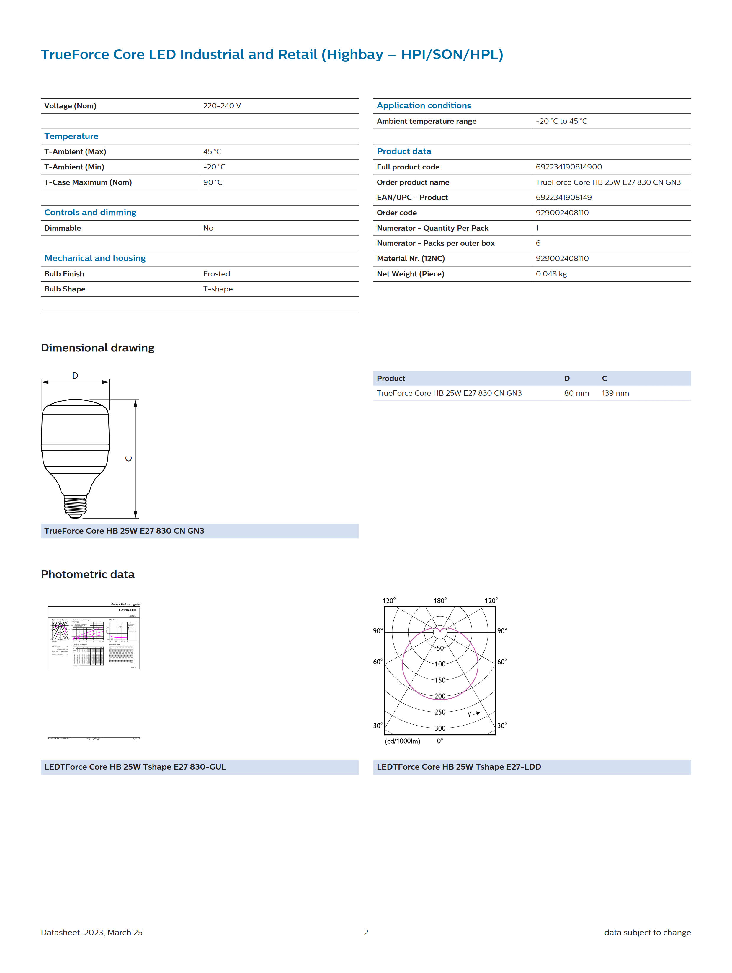 PHILIPS TrueForce Core HB 25W E27 830 CN GN3 929002408110