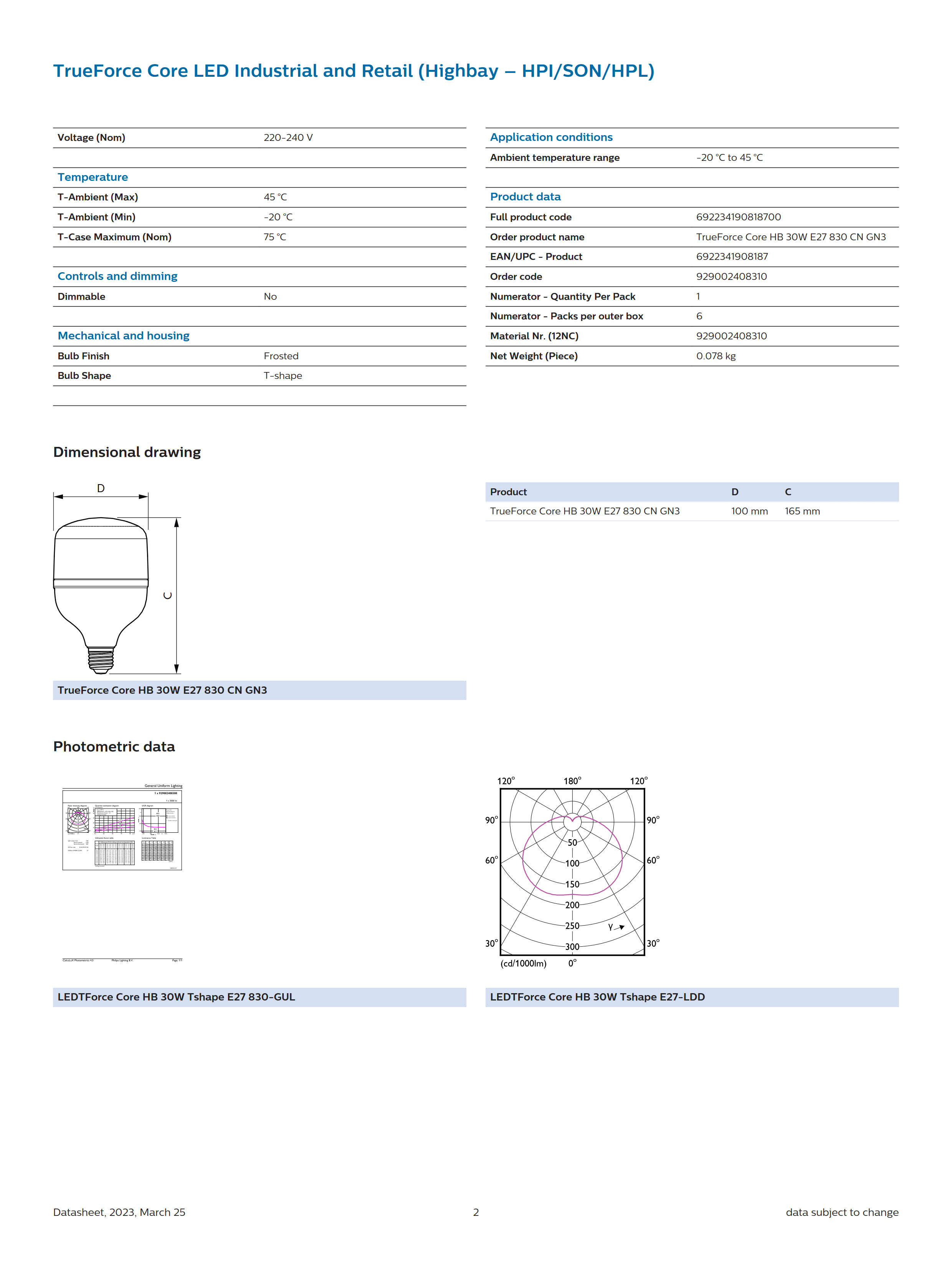 PHILIPS LED Bulb TrueForce Core HB 30W E27 830 CN GN3 29002408310