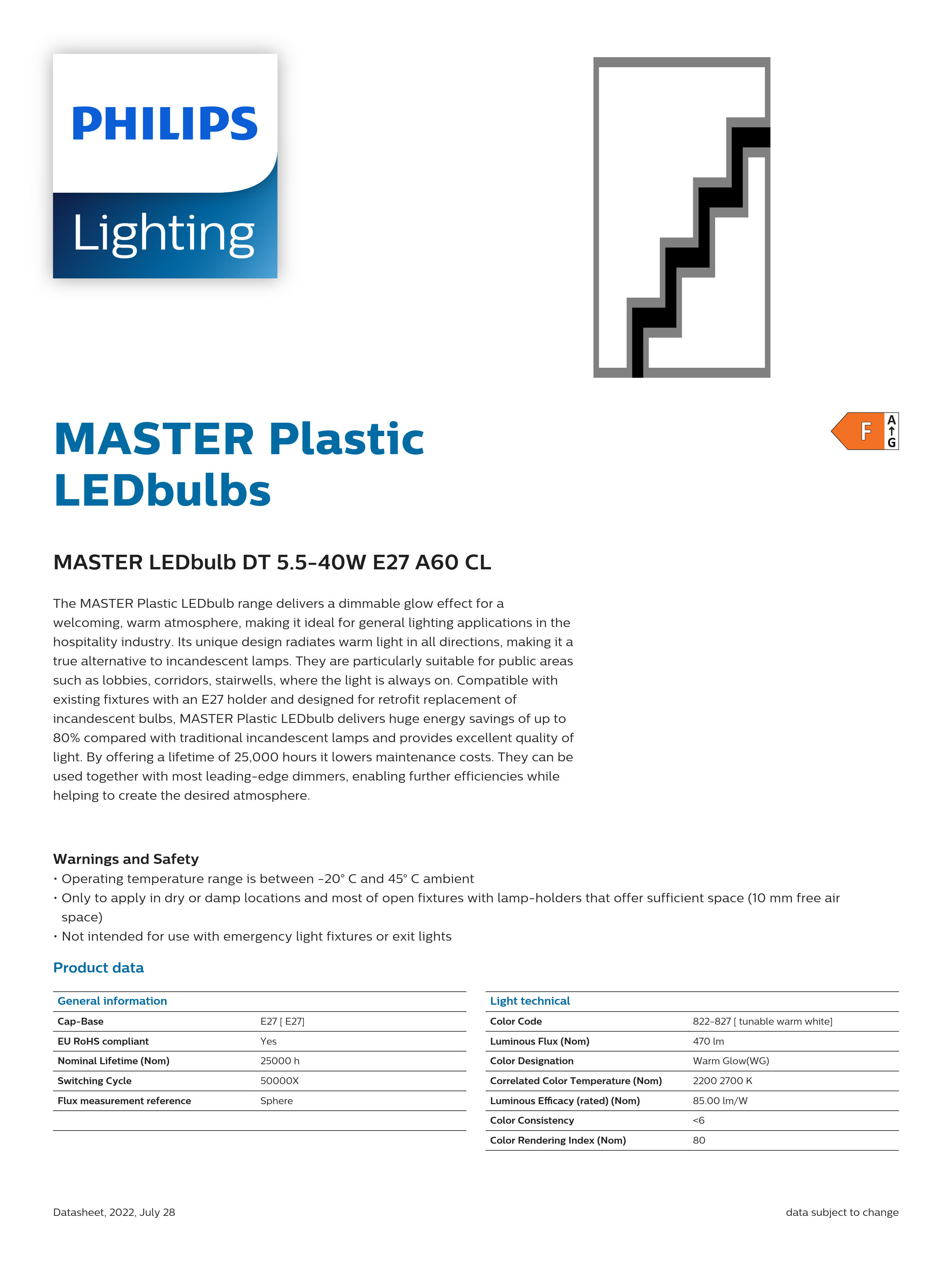 PHILIPS bulb MASTER Plastic LEDbulbs MASTER LEDbulb DT 5.5-40W E27 A60 CL 929002490002