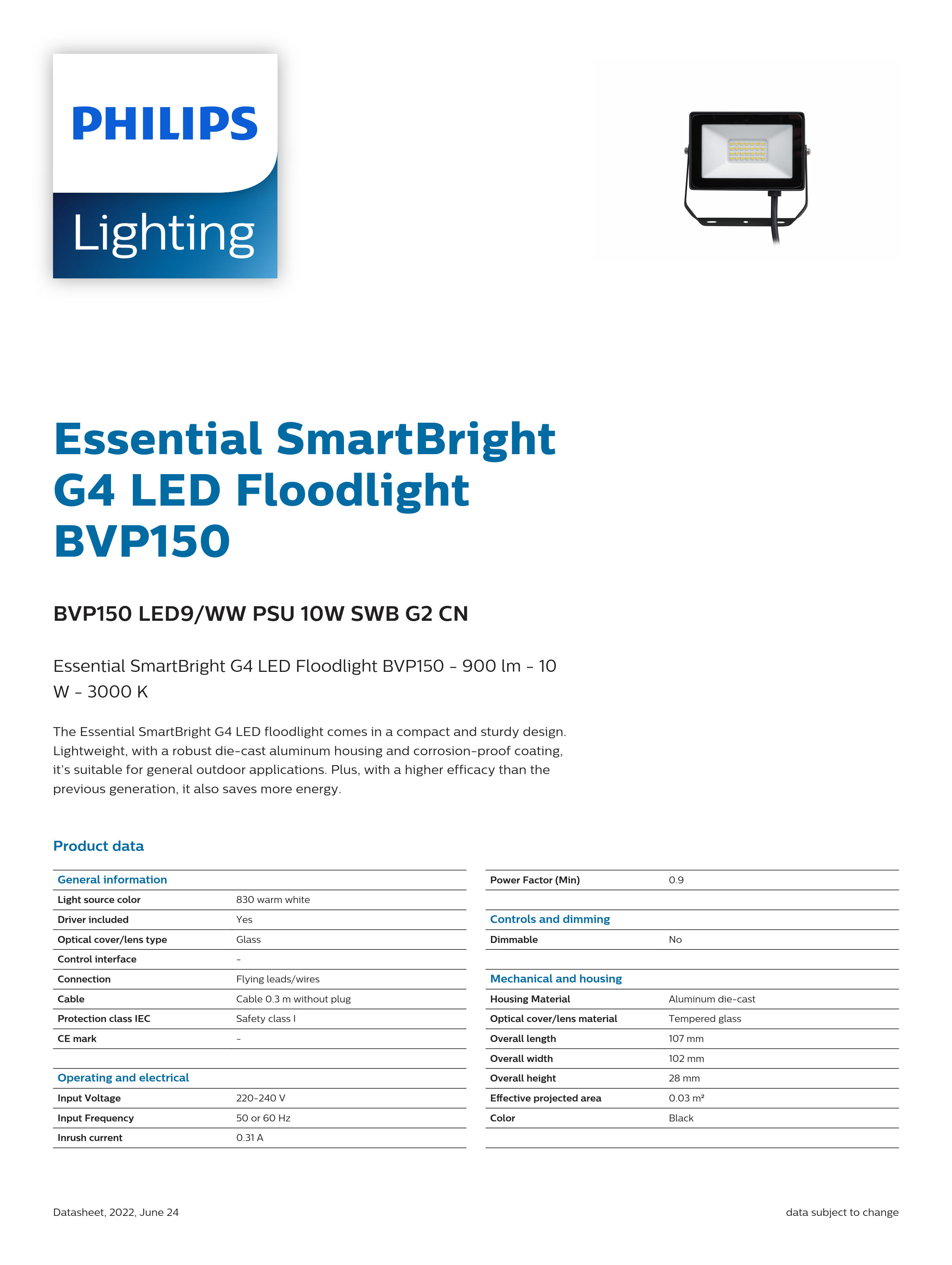 PHILIPS LED flood light BVP150 LED9/ww PSU 10W SWB G2 CN 911401810083