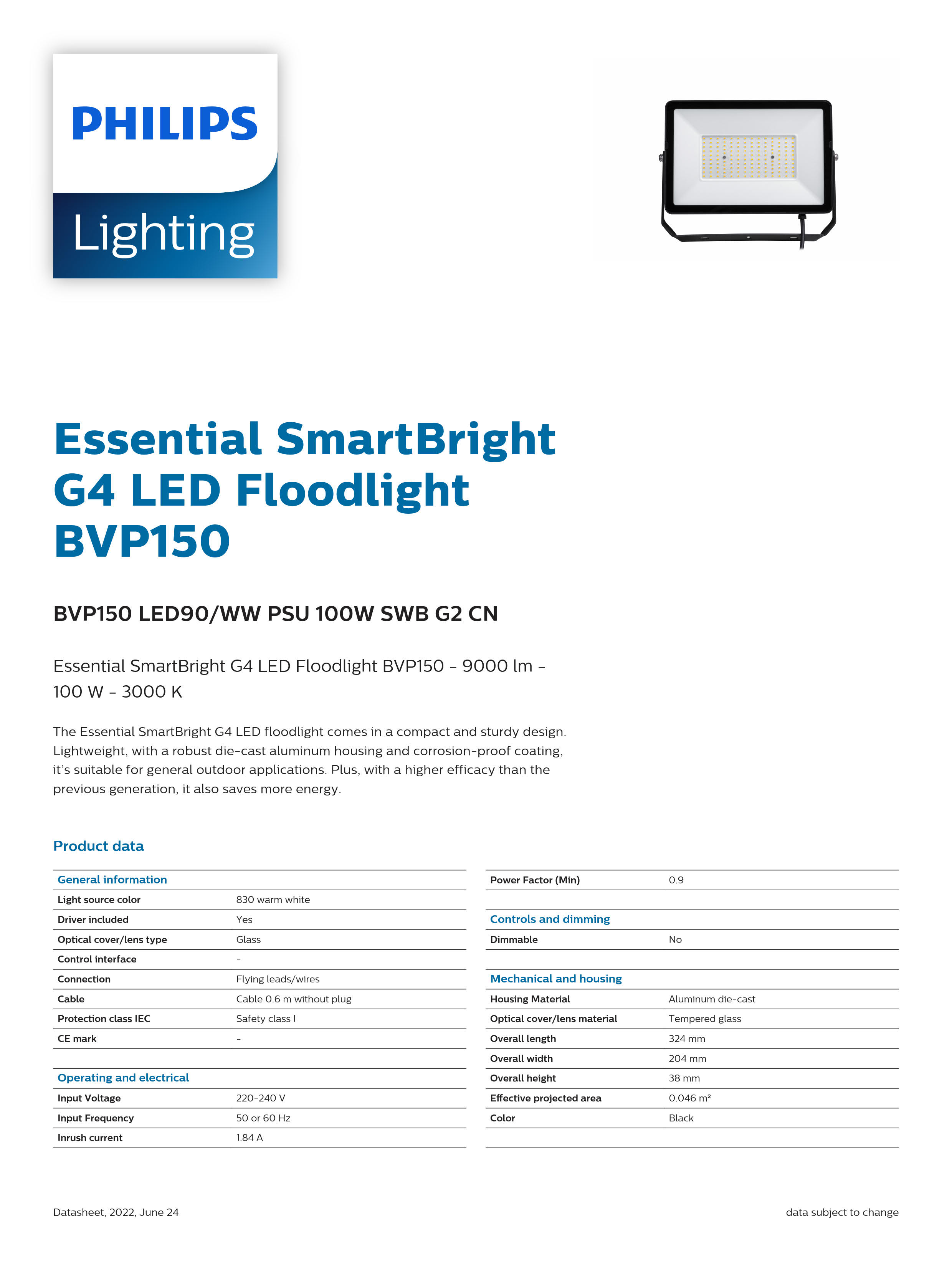 PHILIPS LED flood light PHILIPS BVP150 LED90/WW PSu 100W sWB G2 CN 911401816083