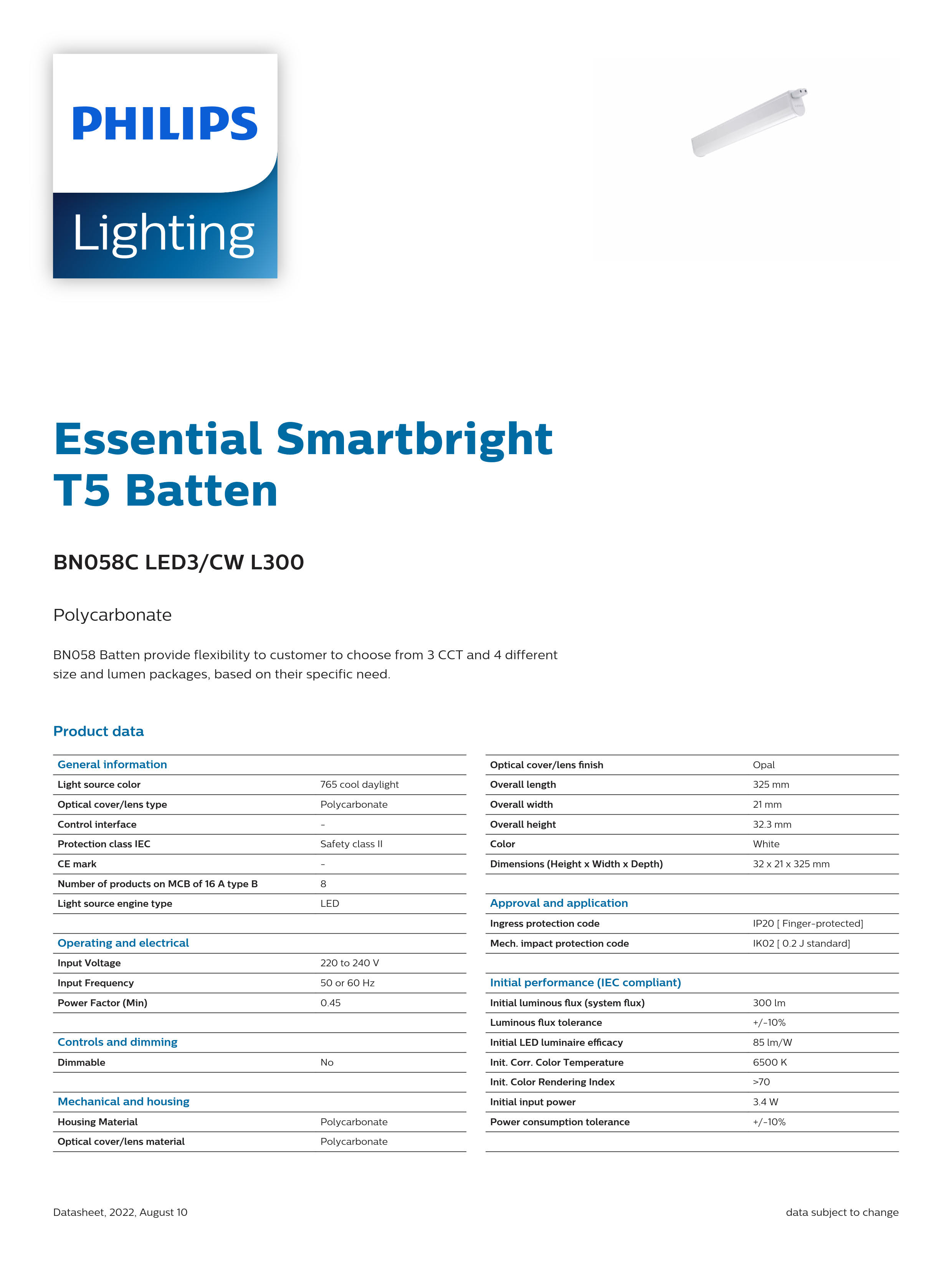 PHILIPS T5 Batten Light BN058C LED3/CW L300 911401709242