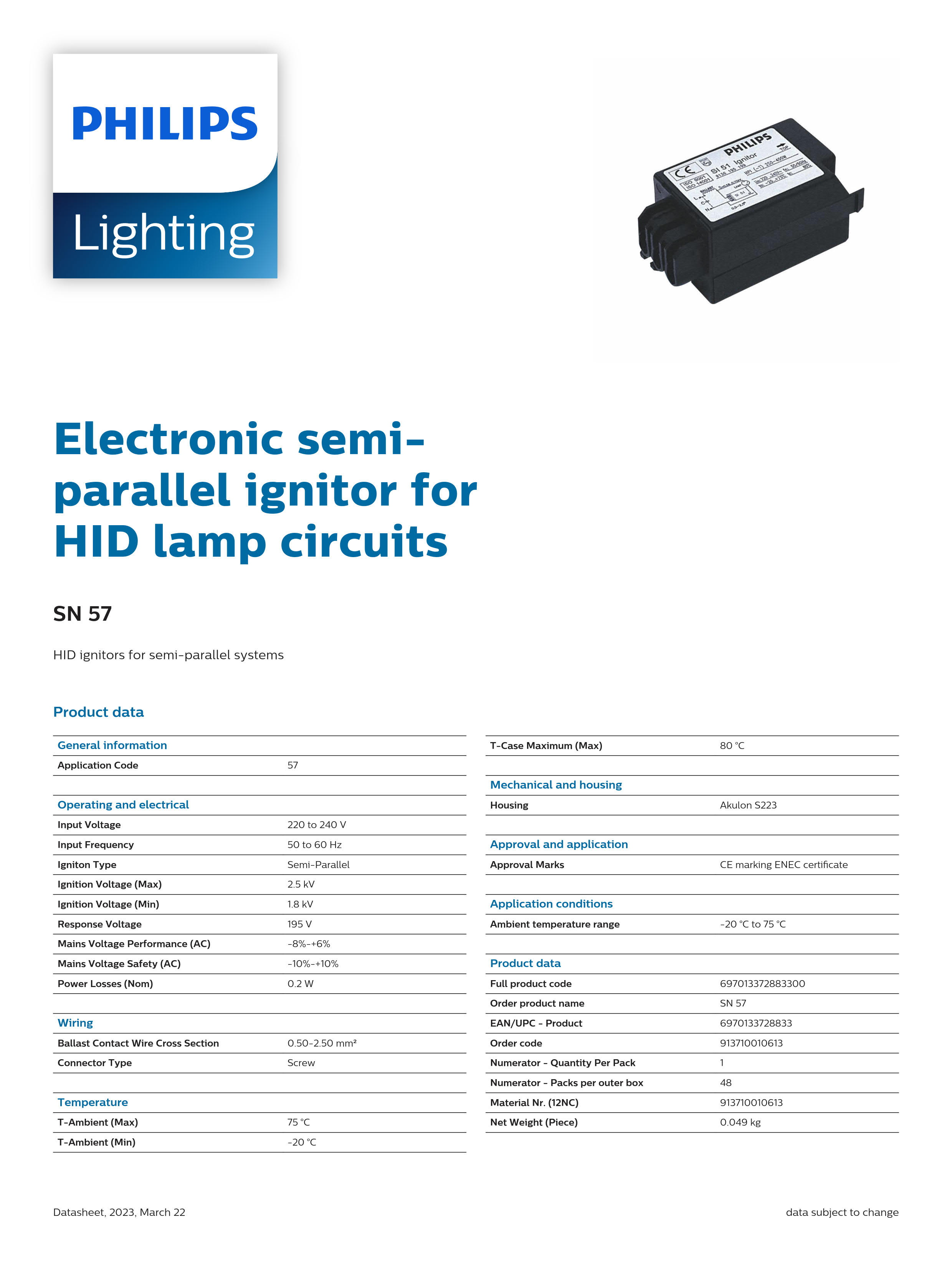 PHILIPS Ignitor SN57 913710010613