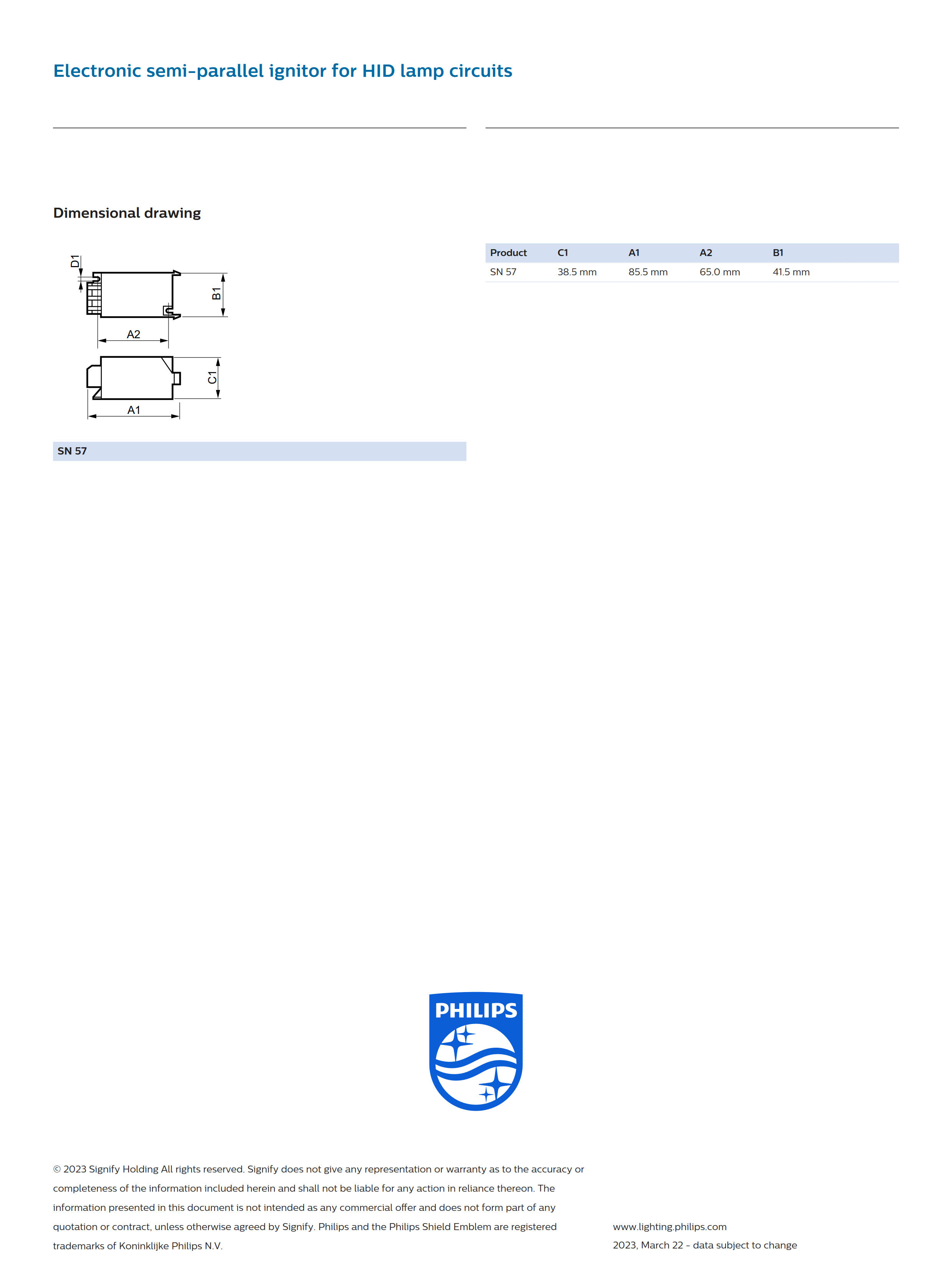 PHILIPS Ignitor SN57 913710010613