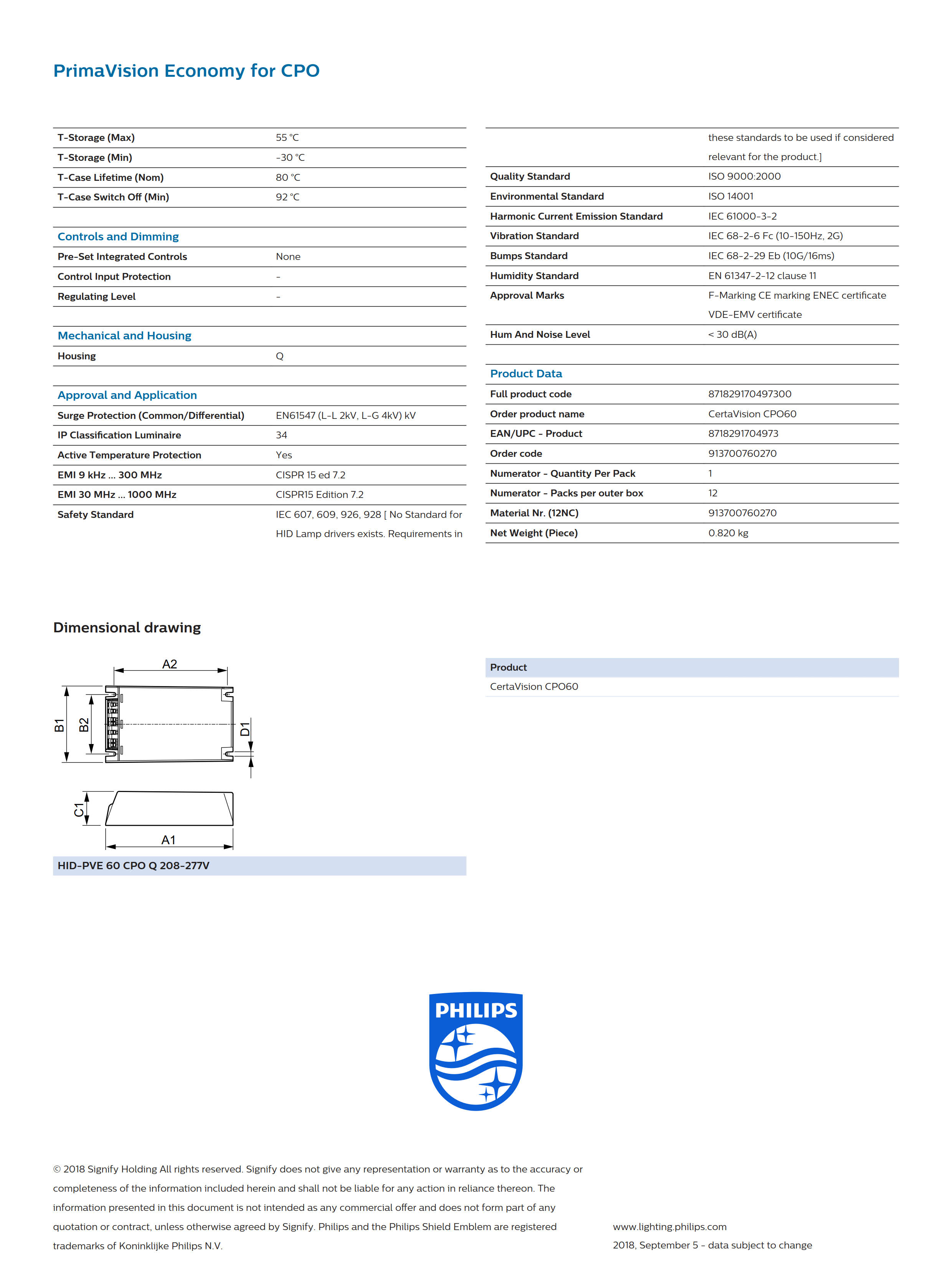 PHILIPS HID-CV 60 CPO Q 208-277V 913700760270