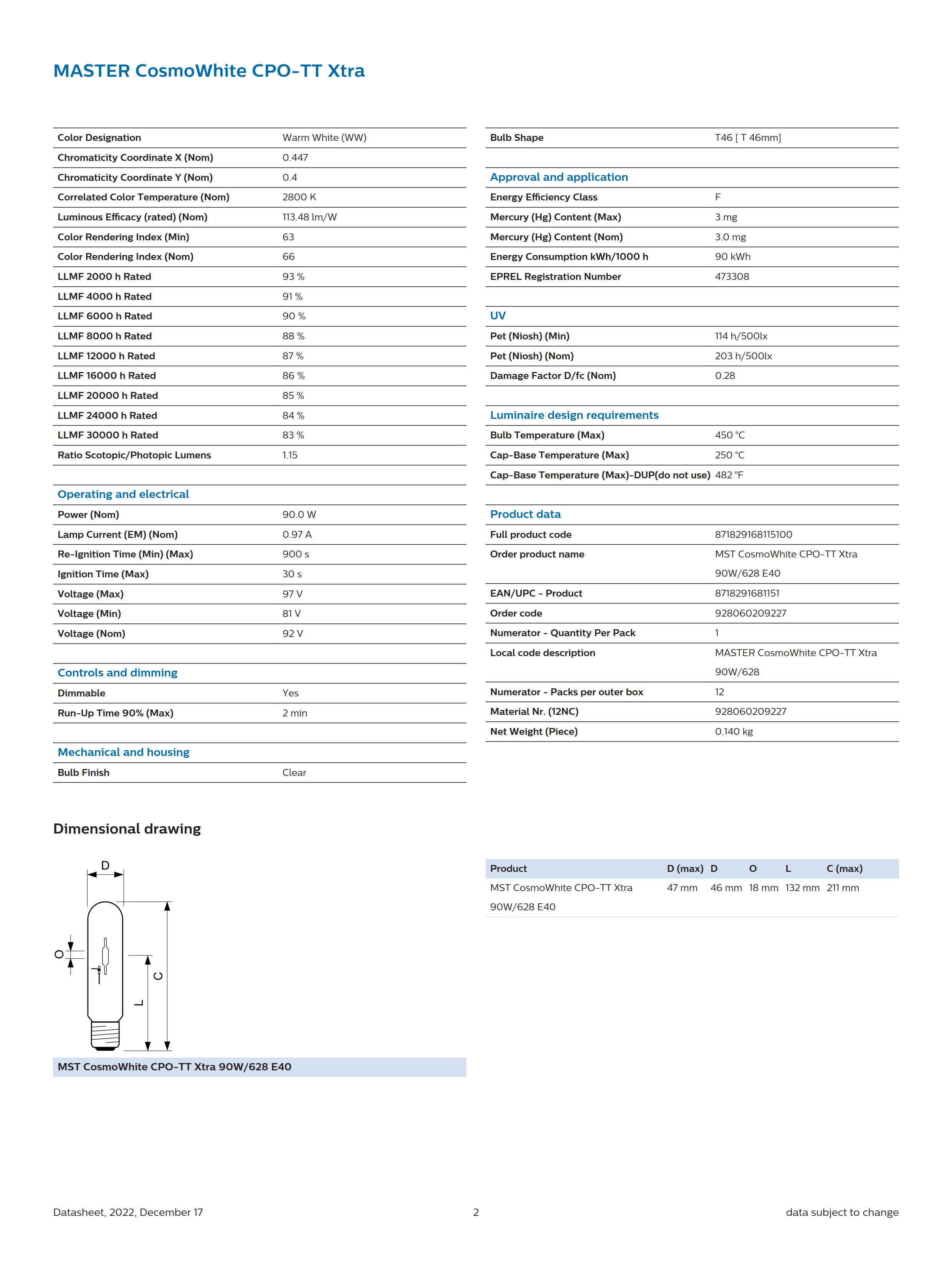 PHILIPS MST CosmoWhite CPO-TT Xtra 90W/628 E40 928060209227