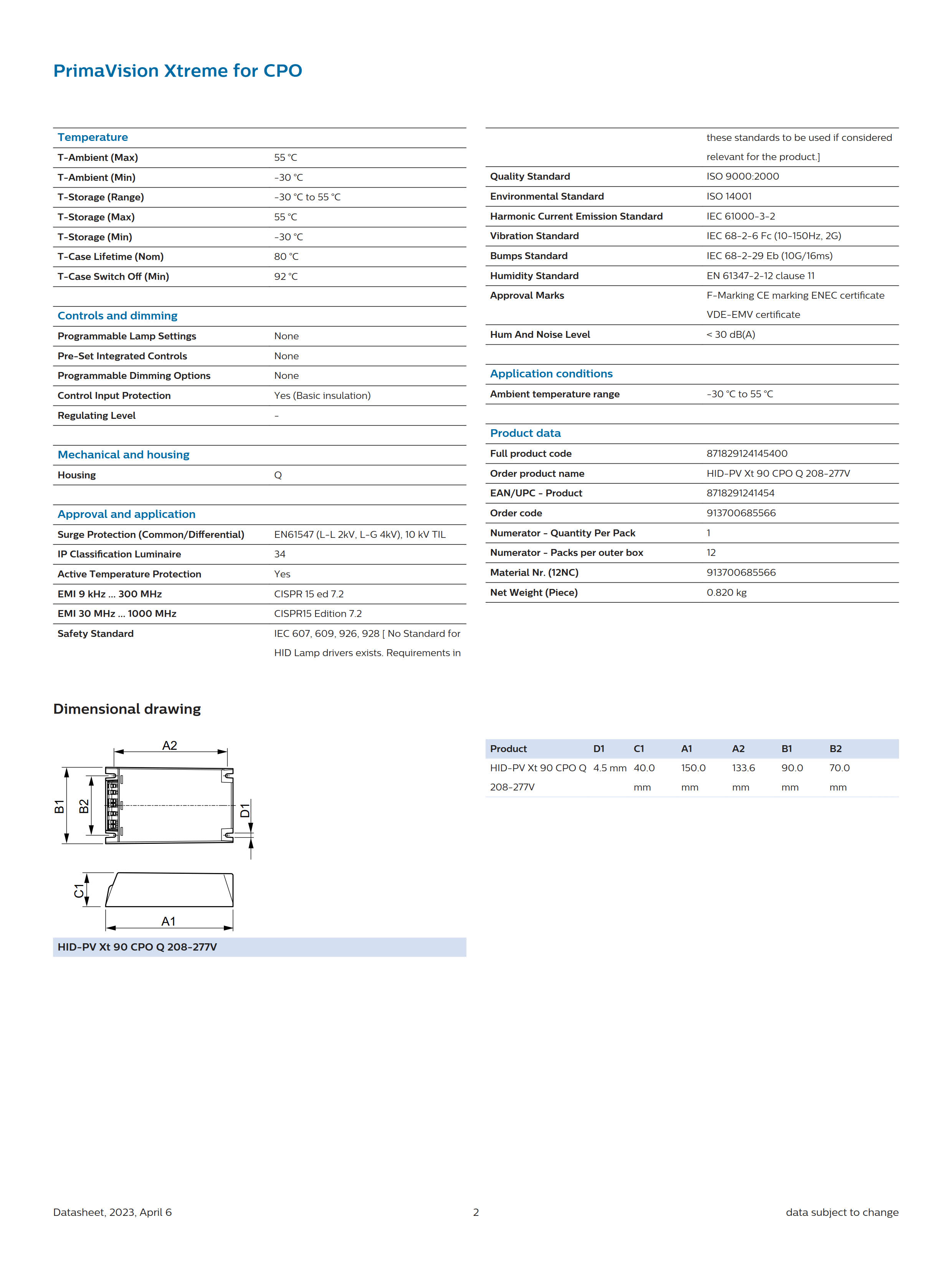 PHILIPS HID-PV Xt 90 CPO Q 208-277V 913700685566