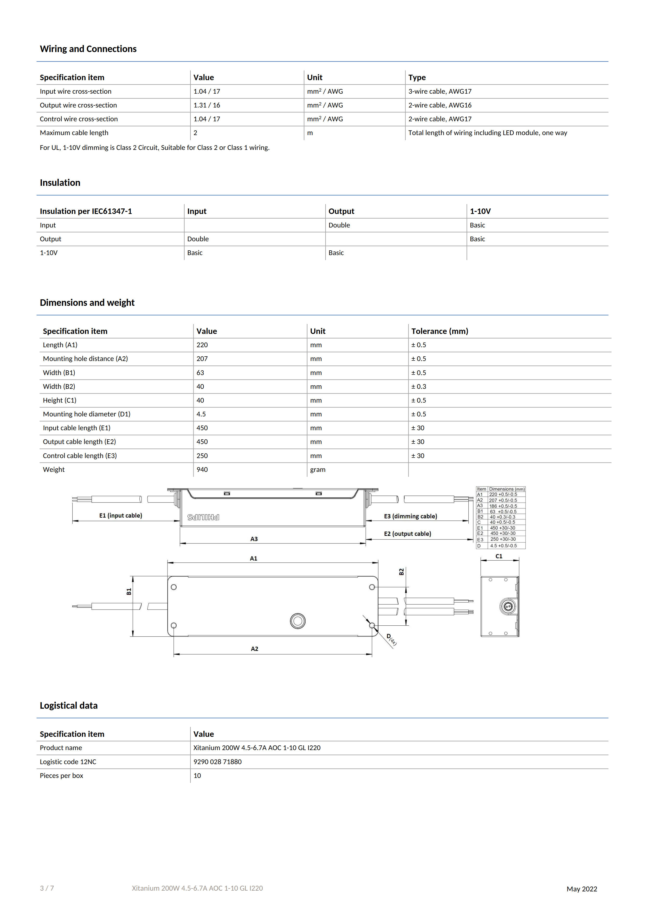 PHILIPS Xitanium 200W 4.5-6.7A AOC 1-10 GL I220 929002871880