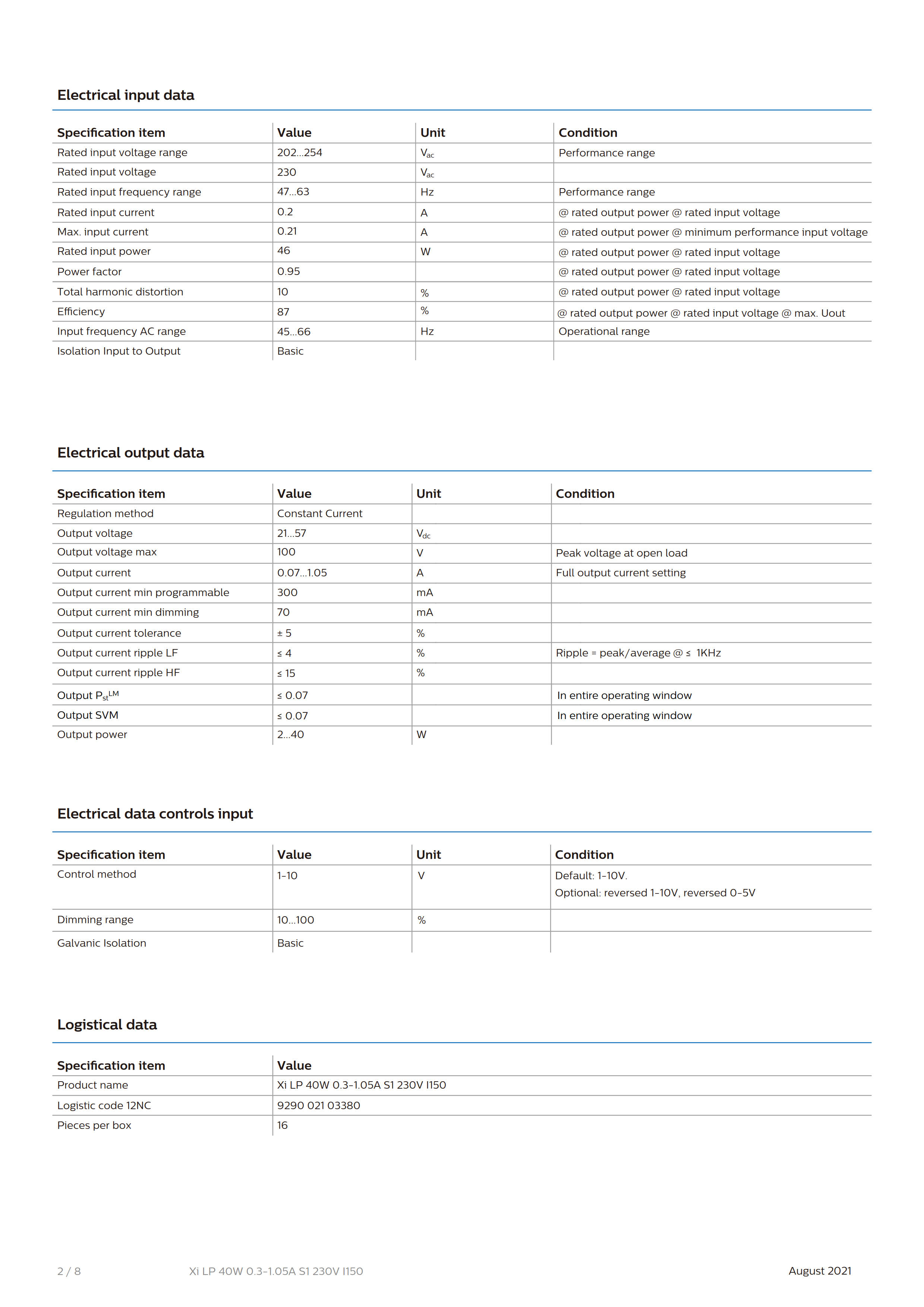 PHILIPS Xi LP 40W 0.3-1.05A S1 230V I150 929002103380