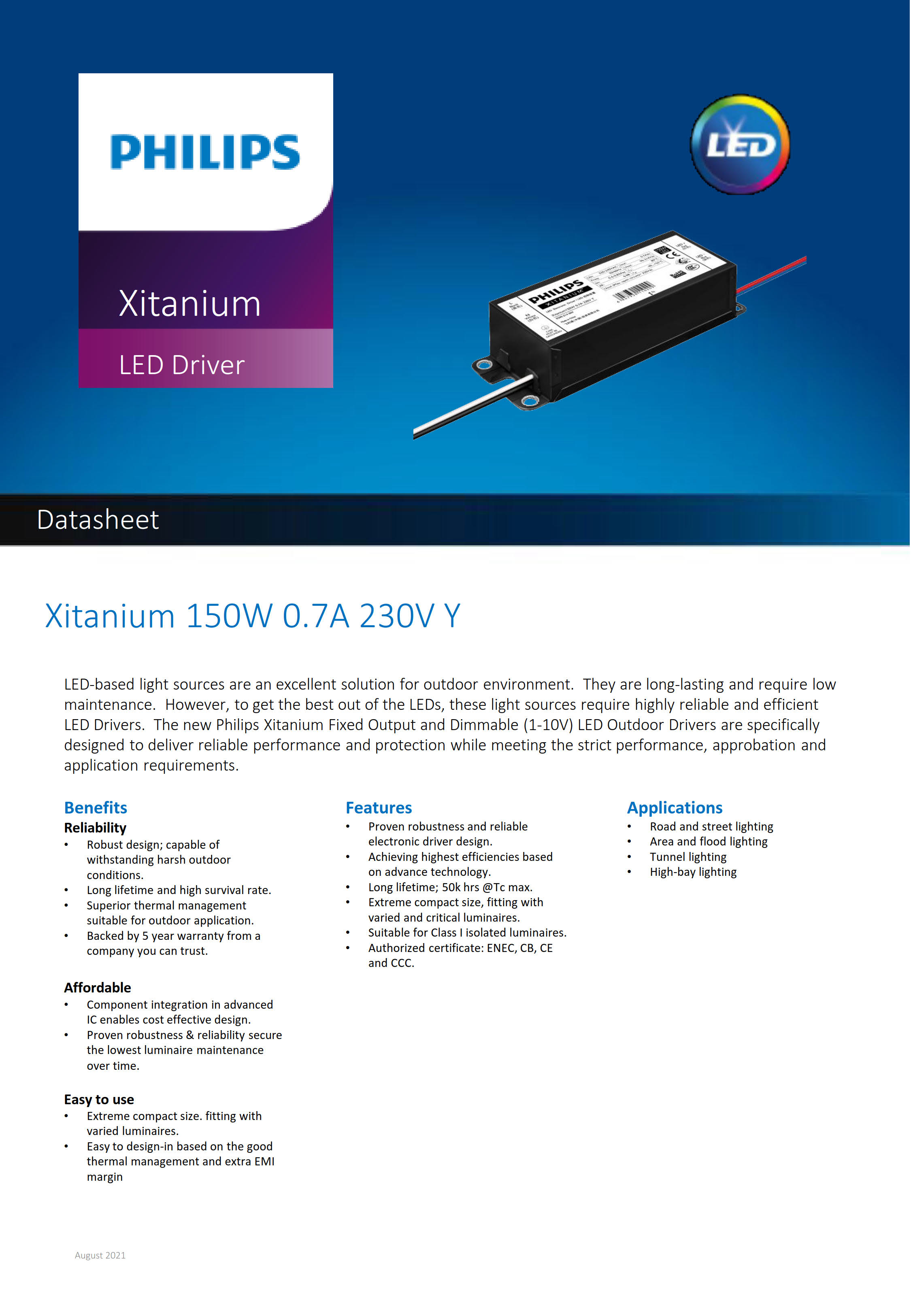 PHILIPS Xitanium 150W 0.7A 230V Y 929001400480