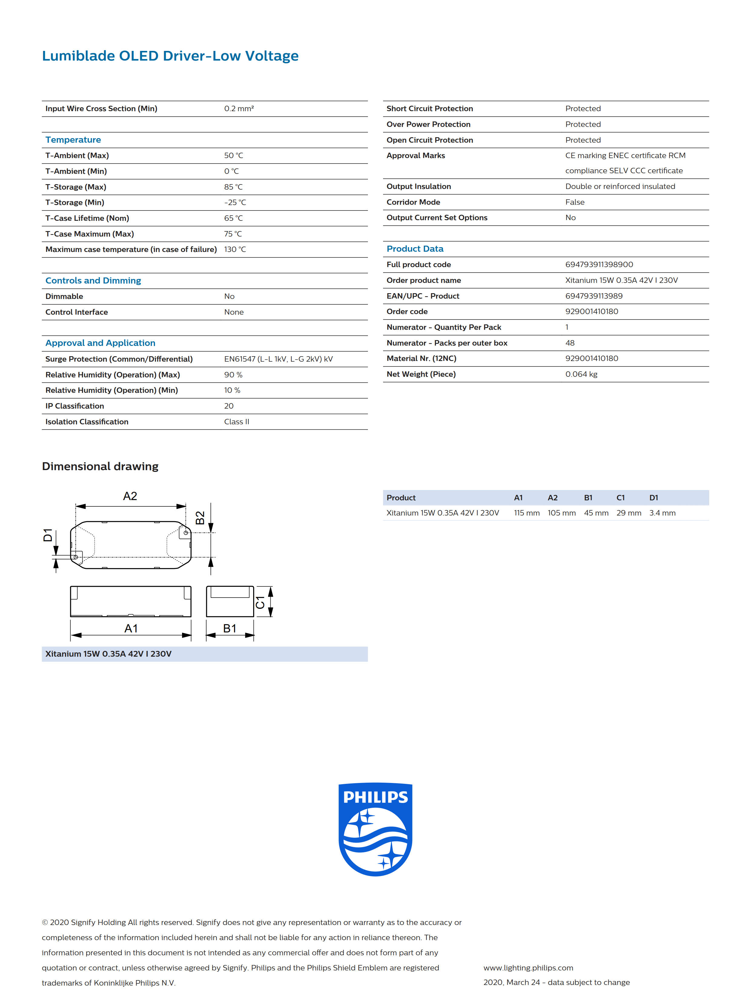 PHILIPS Xitanium 15W 0.35A 42V I 230V 929001410180