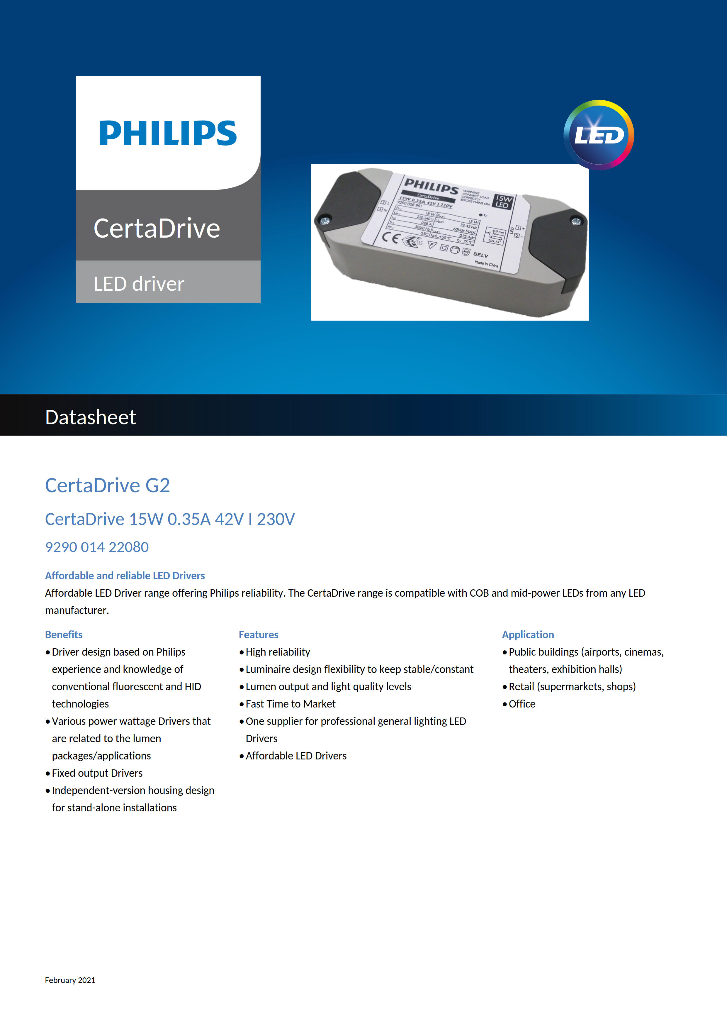 PHILIPS CertaDrive 15W 0.35A 42V I 230V 929001422080