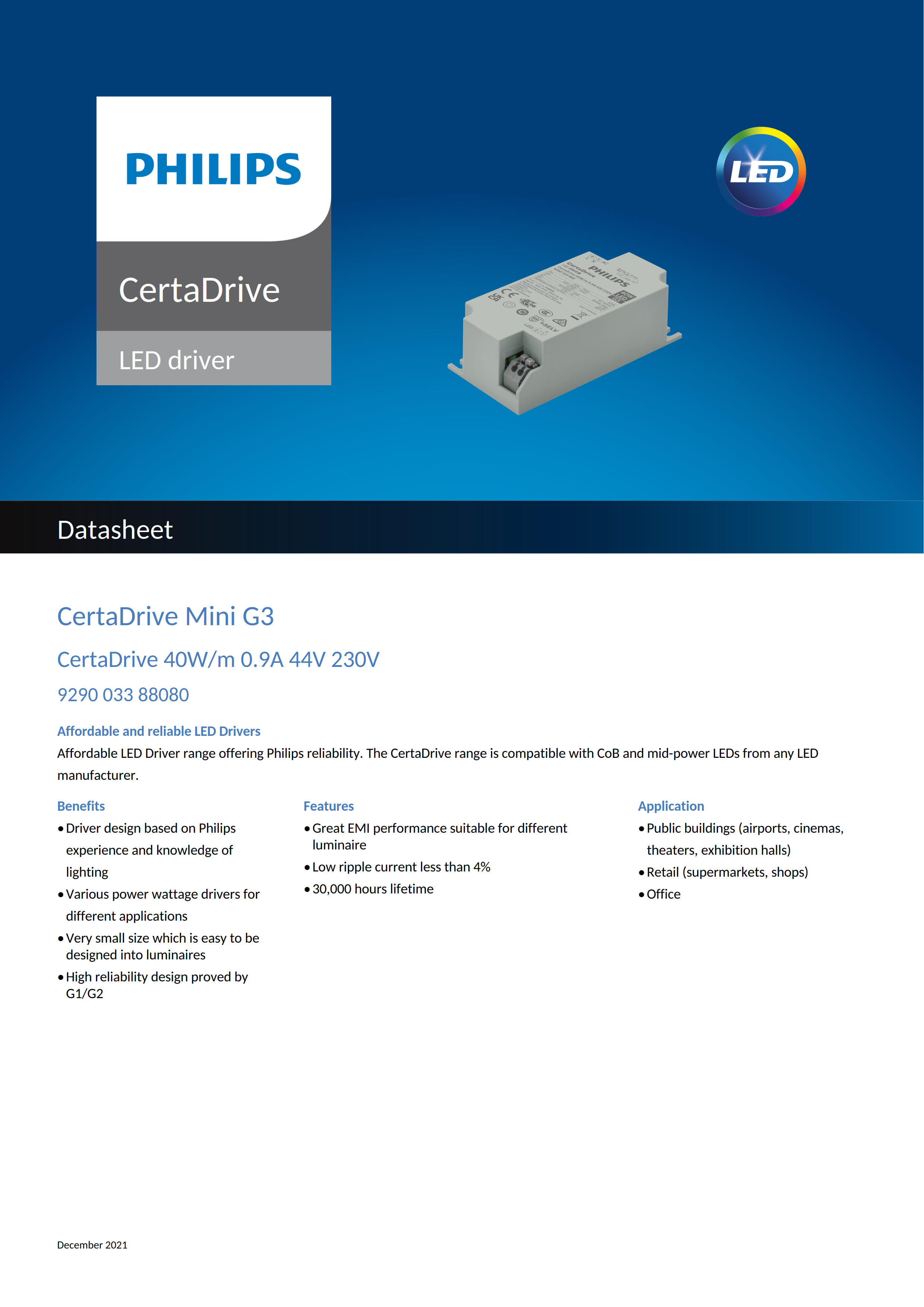 PHILIPS CertaDrive 40W/m 0.9A 44V 230V 929003388080