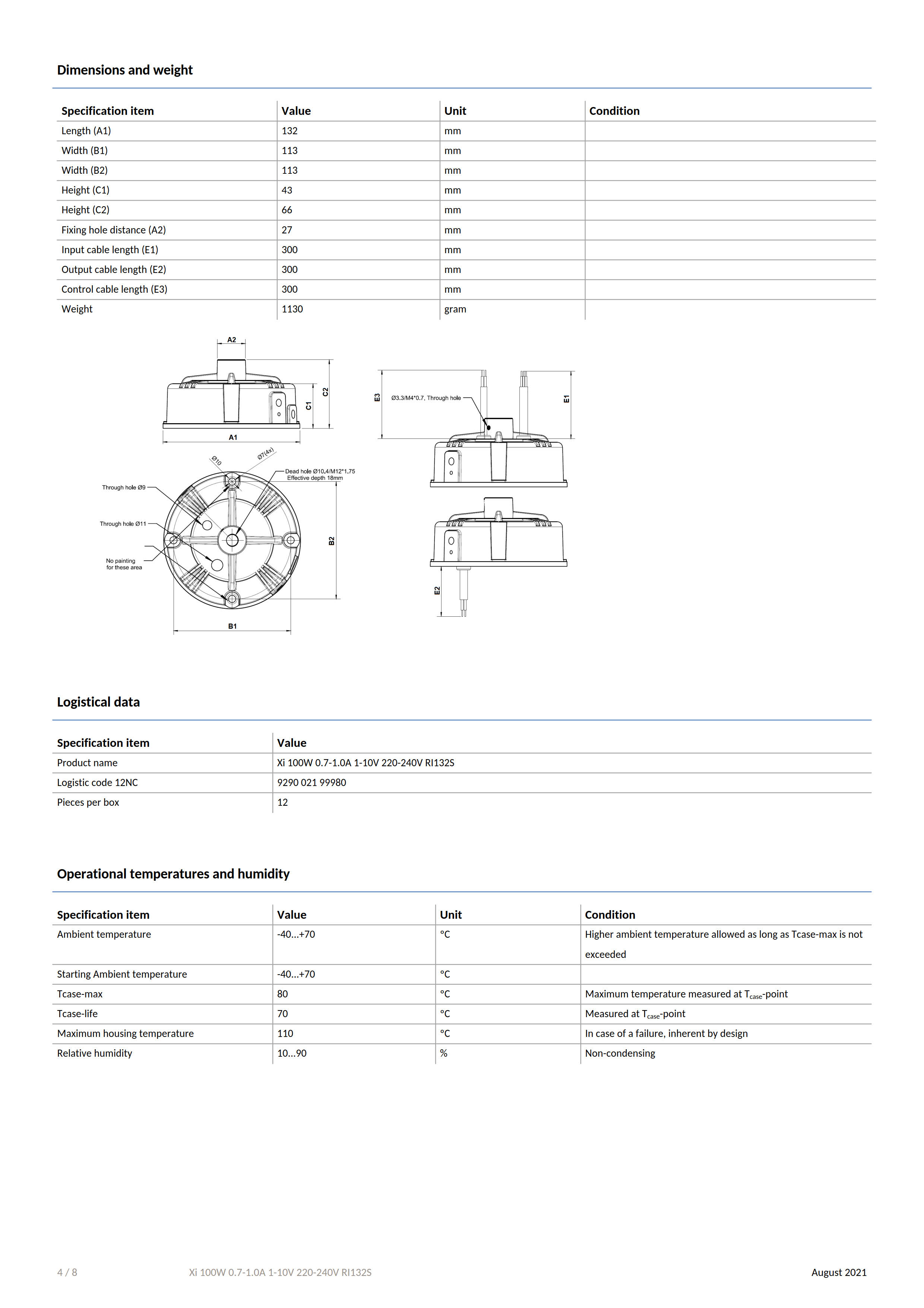 PHILIPS Xitanium High Bay LED Drivers Dimmable Xi 100W 0.7-1.0A 1-10V 220-240V RI132S 929002199980