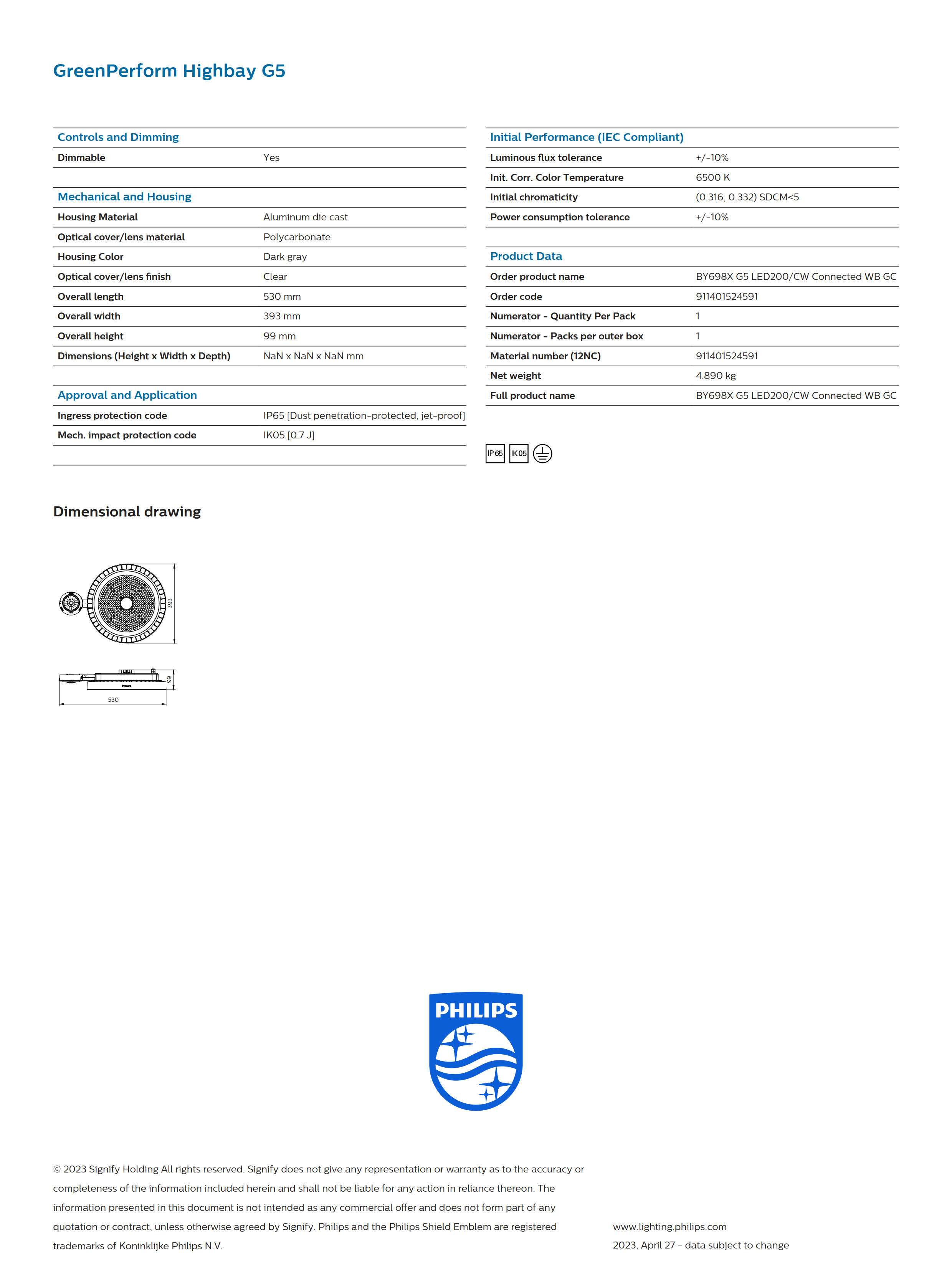 PHILIPS Highbay BY698X G5 LED200/CW Connected WB GC 911401524591