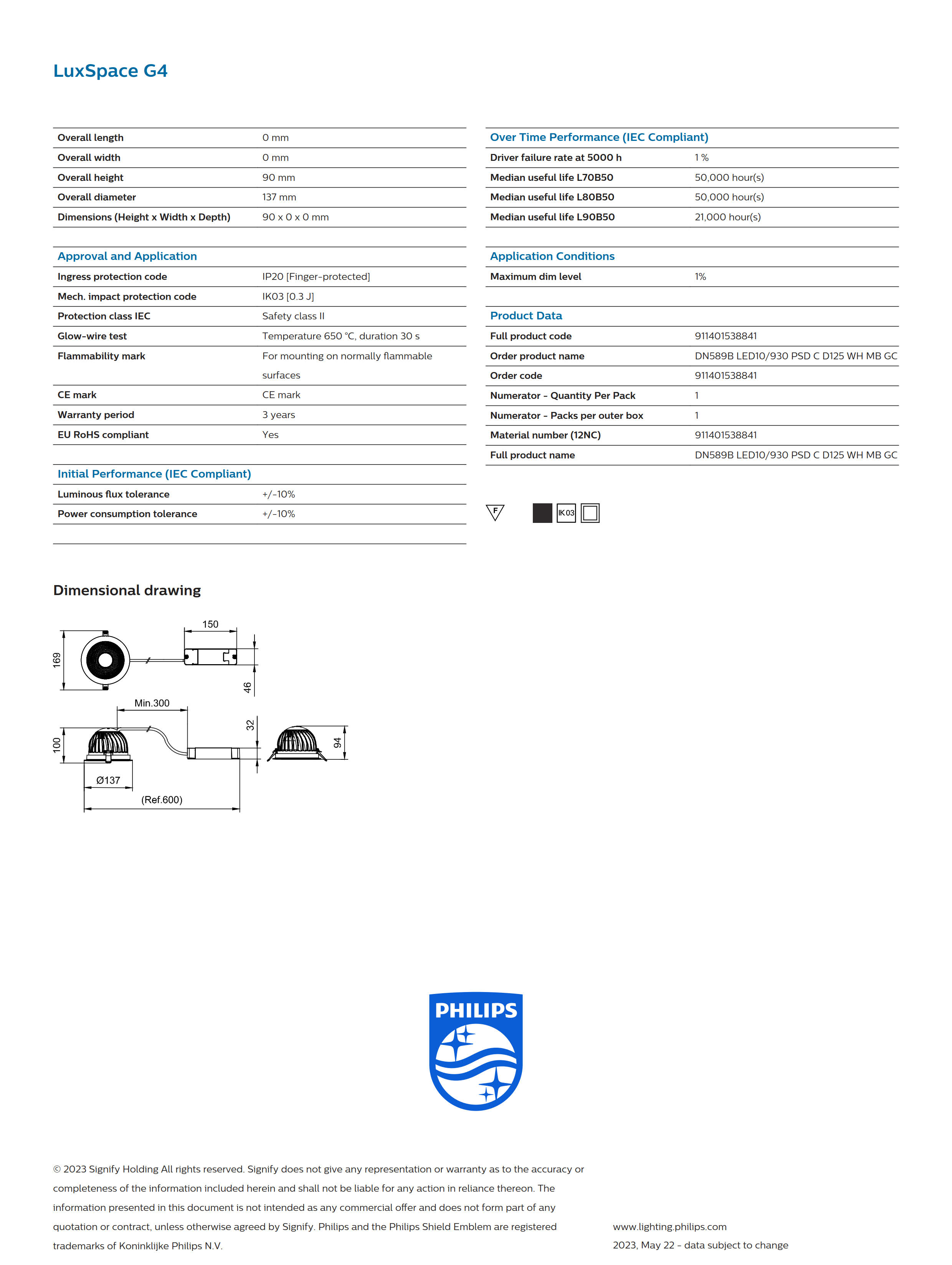 PHILIPS Downlight DN589B LED10/930 PSD C D125 WH MB GC 911401538841