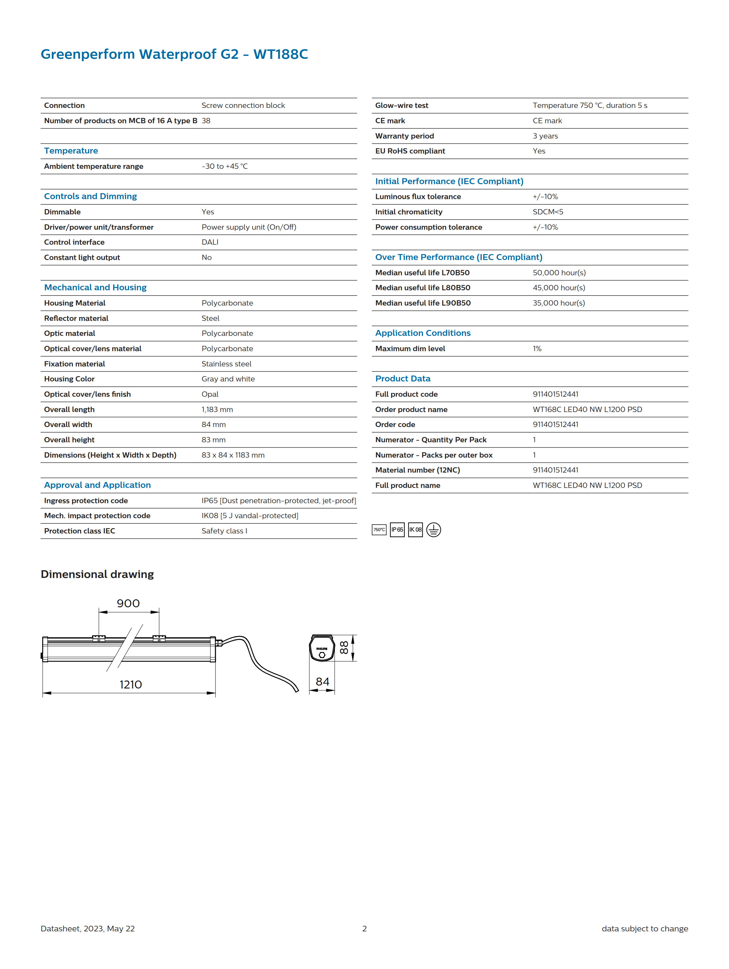 PHILIPS Waterproof WT168C LED40 NW L1200 PSD 911401512441