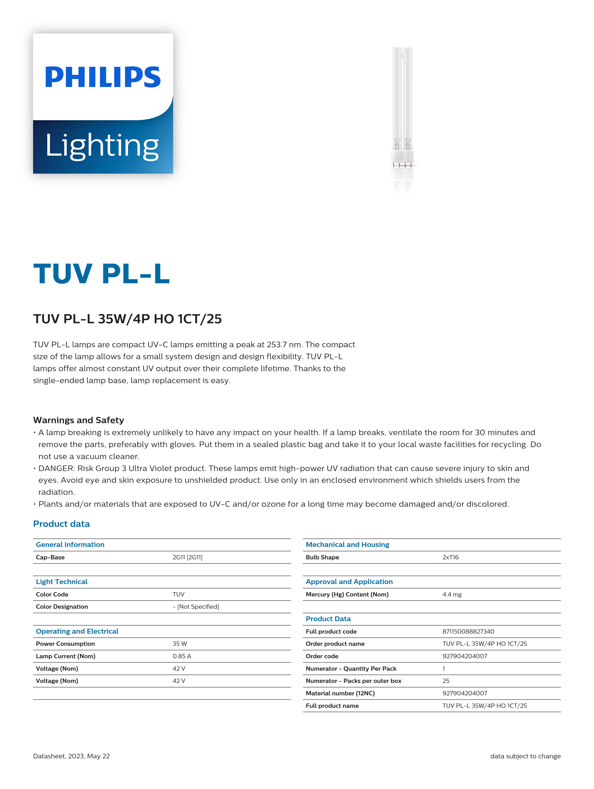 PHILIPS TUV PL-L 35W/4P HO 1CT/25 927904204007