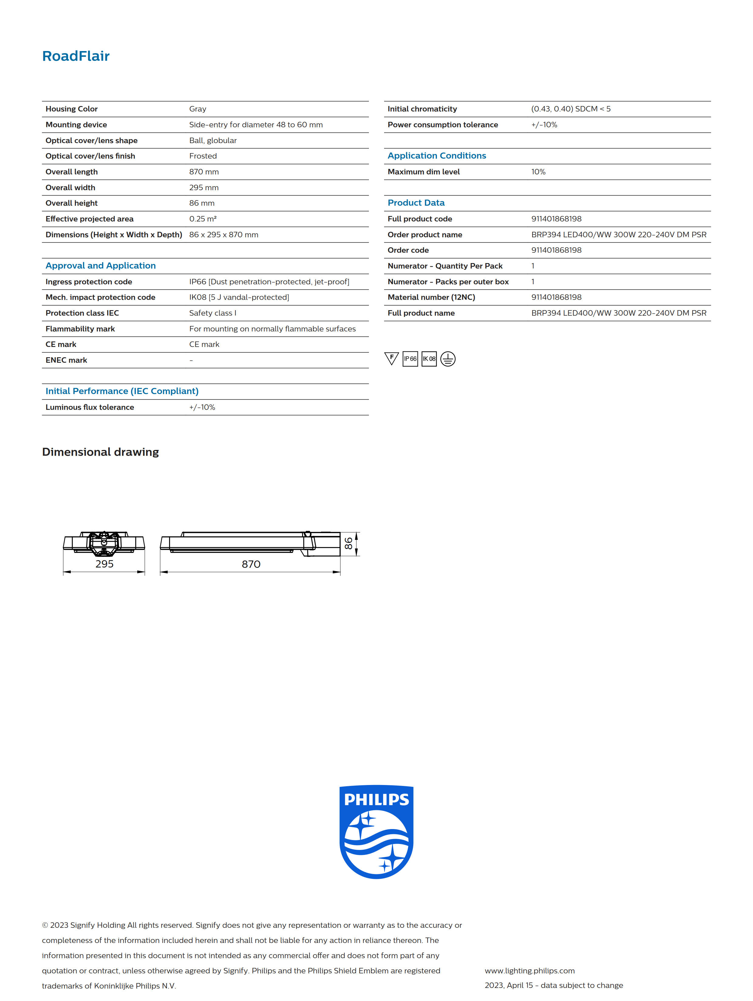 PHILIPS BRP394 LED400/WW 300W 220-240V DM PSR 911401868198