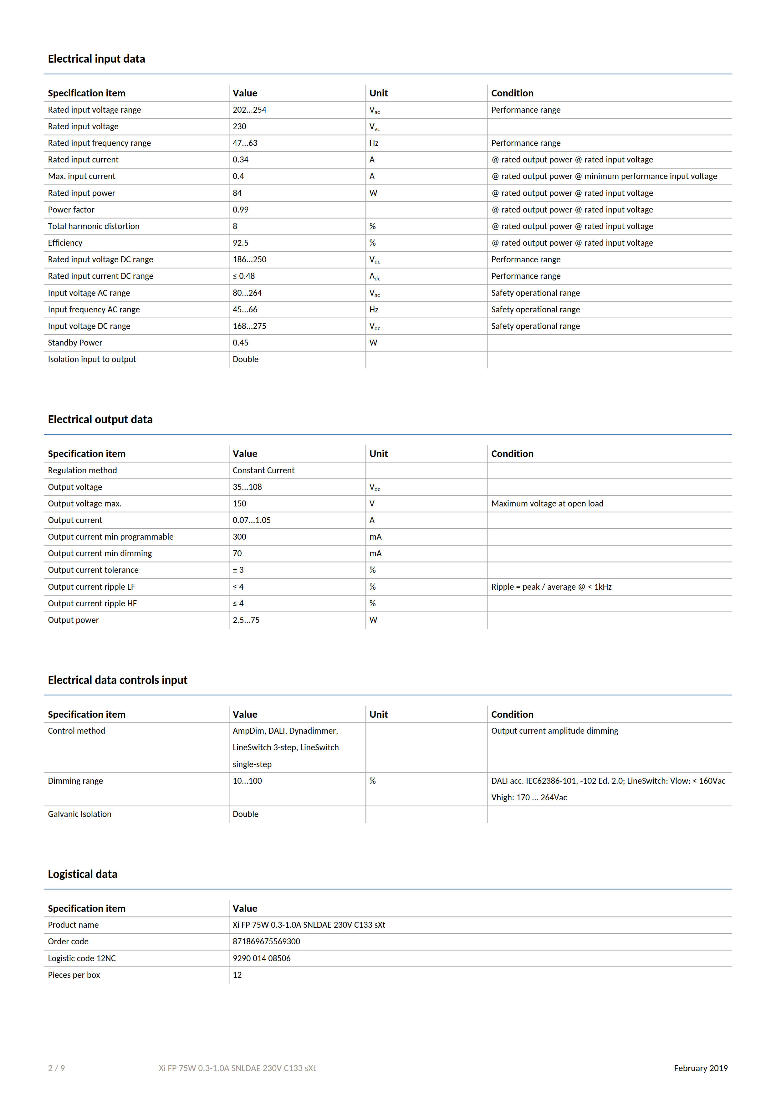 PHILIPS Xi FP 75W 0.3-1.0A SNLDAE 230V C133 sXt 929001408506