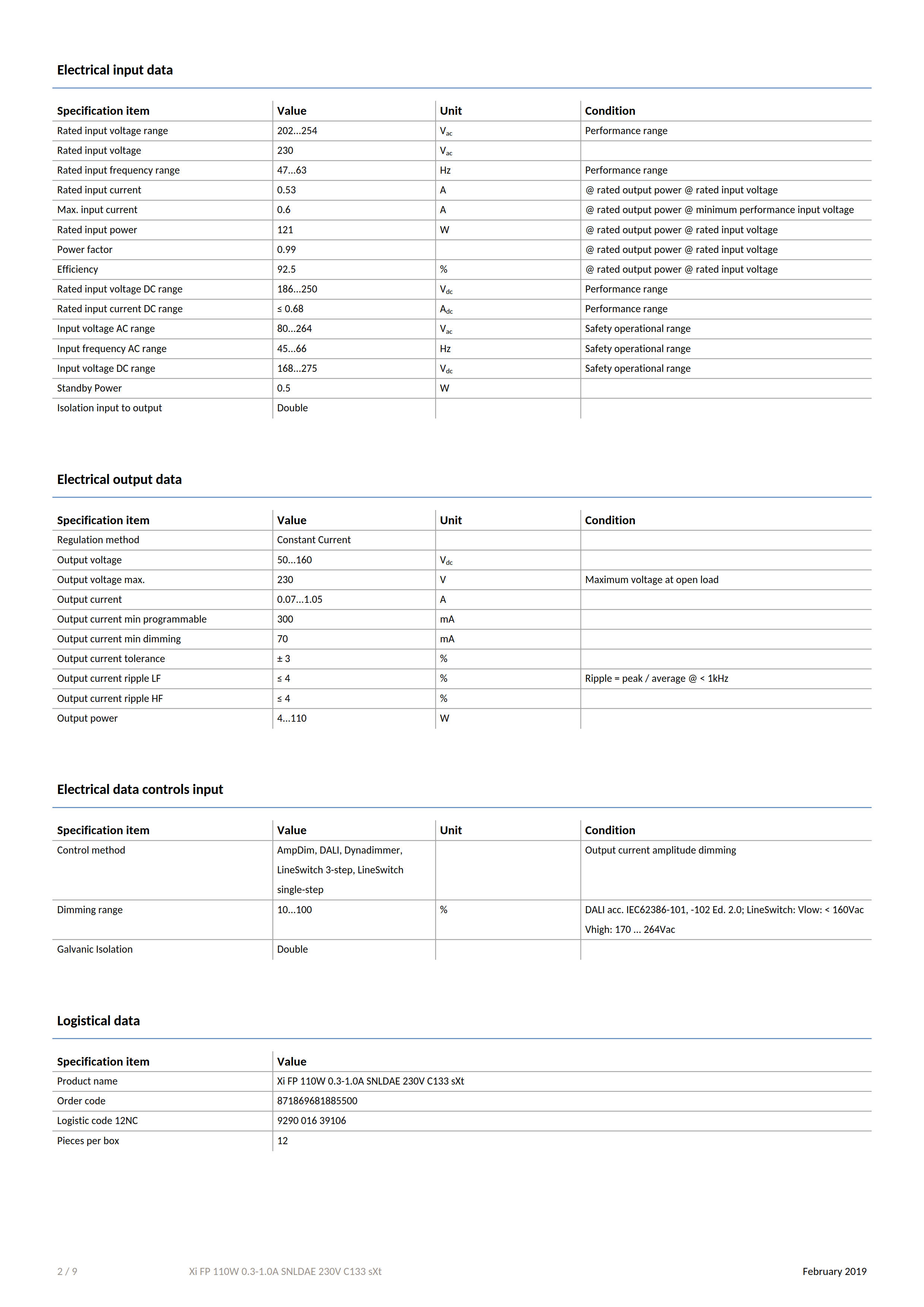 PHILIPS Xi FP 110W 0.3-1.0A SNLDAE 230V C133 sXt 929001639106