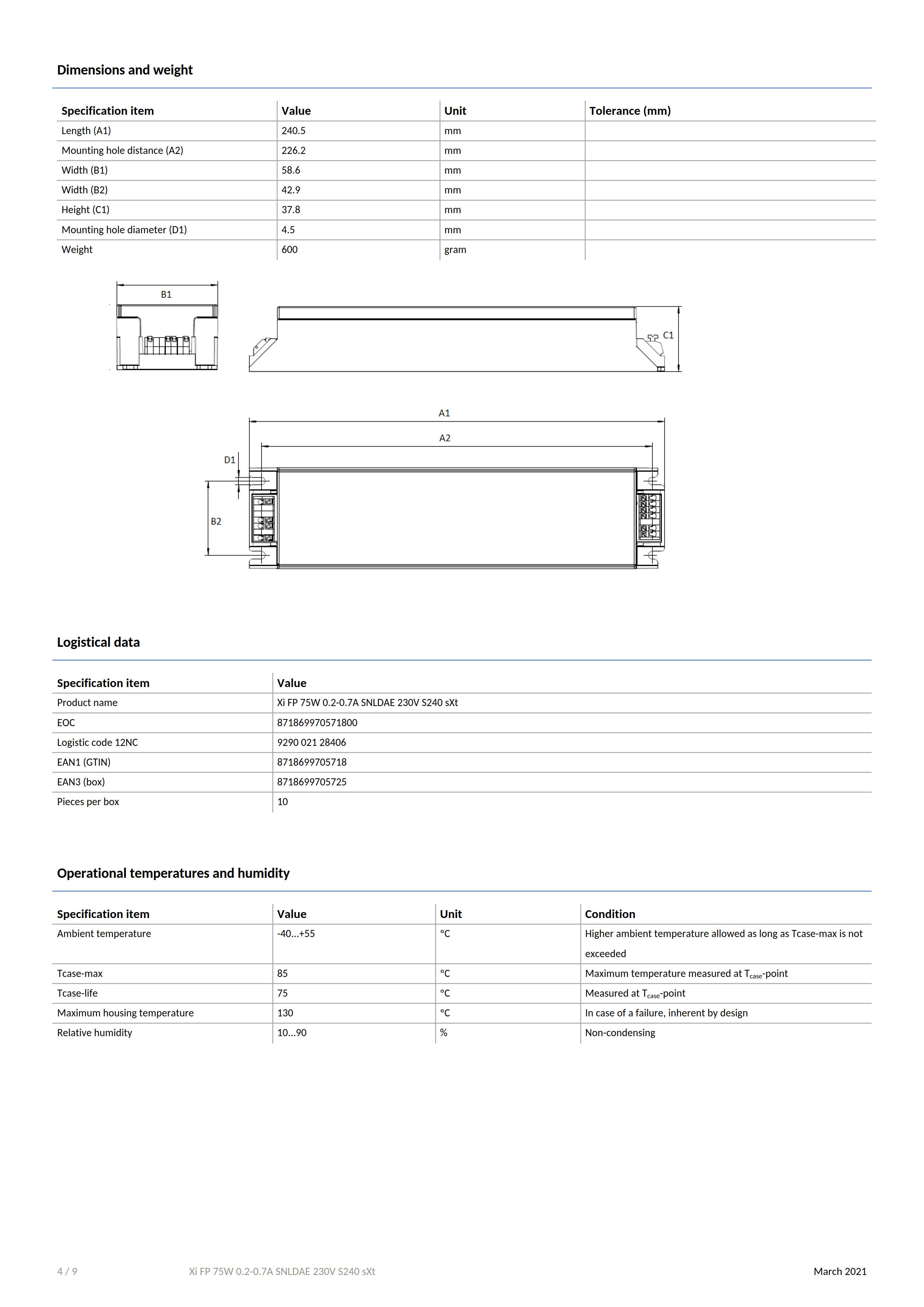 PHILIPS Xi FP 75W 0.2-0.7A SNLDAE 230V S240 G2 929002128406