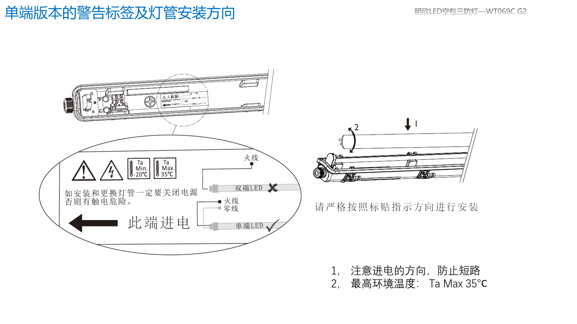 PHILIPS Waterproof Fixture WT069C G2 for LED T8 tube