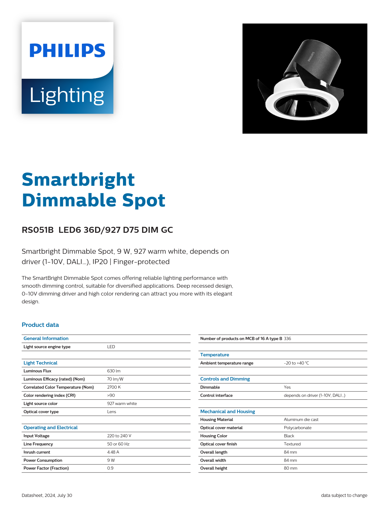 PHILIPS RS051B LED6 36D/927 D75 DIM GC Smartbright Dimmable Spot light 911401831884