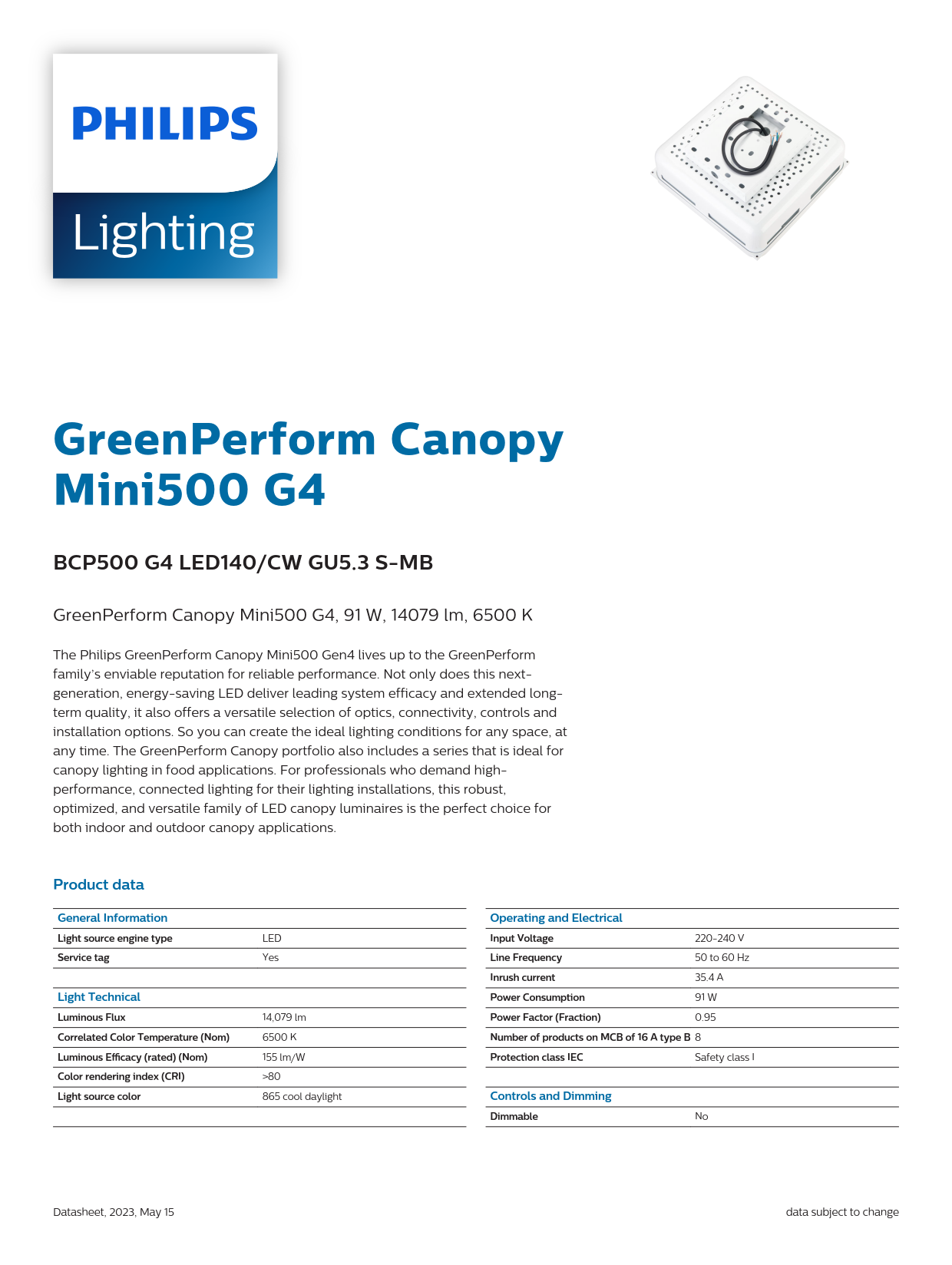 PHILIPS PETROL STATION BCP500 G4 LED140/CW GU5.3 S-MB 911401509142