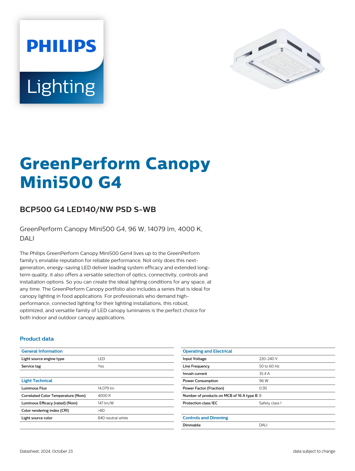 PHILIPS PETROL STATION BCP500 G4 LED140/NW PSD S-WB 911401506342