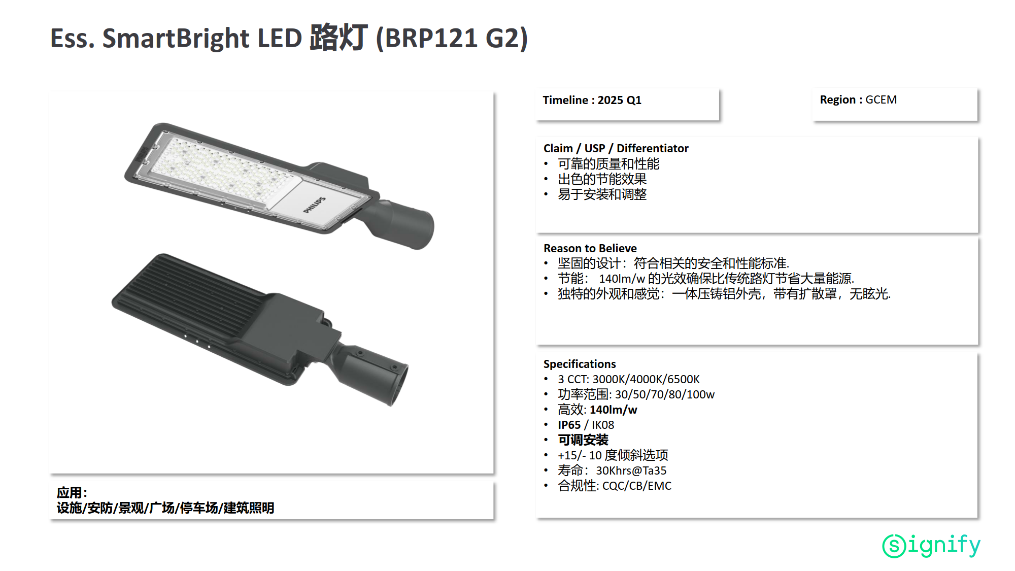 PHILIPS LED street light BRP121 G2 LED40/WW 30W 220-240V 911401864987